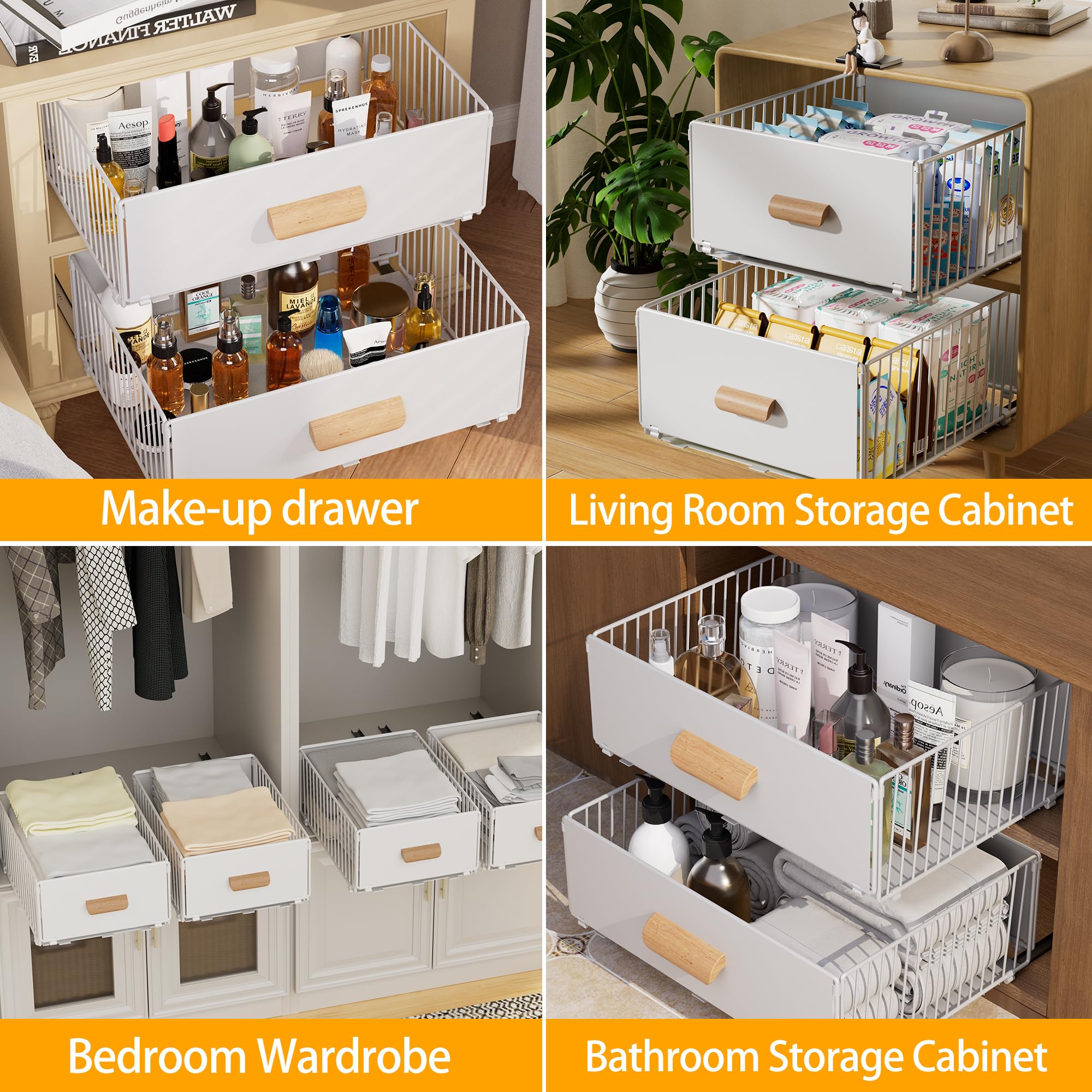 Teleskopschublade, Ausziehbare Schublade KüChe,KüChenschrank Organizer für KüChenschräNke, Schubladen Organizer,Kein Bohren und Nageln Erforderlich KüChenschublade (Weiß, 30CM)