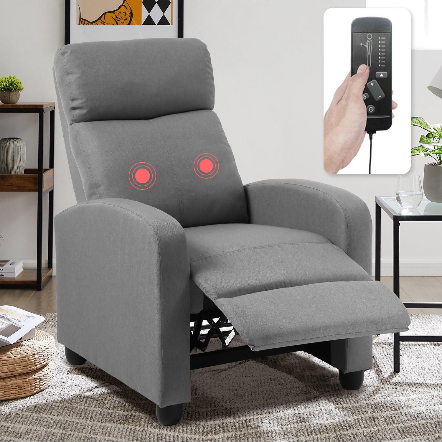 Recliner Chair for Living Room, Fabric Massage Chair Sleeper Chairs for Adults, Adjustable Comfortable Chair Single Sofa Chair Reading Chair for