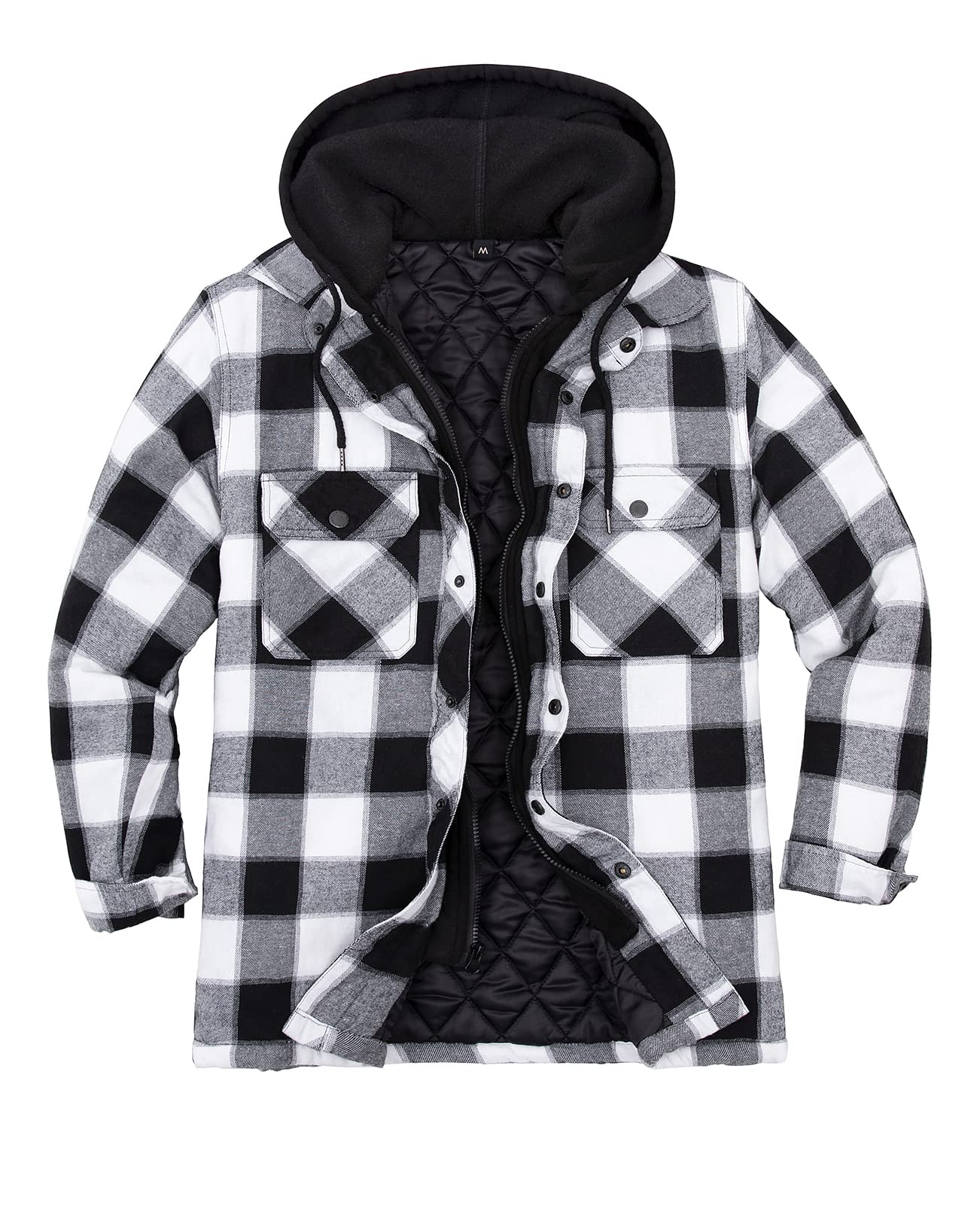 ZENTHACE Men's Thicken Plaid Hooded Flannel Shirt Jacket with Quilted Lined
