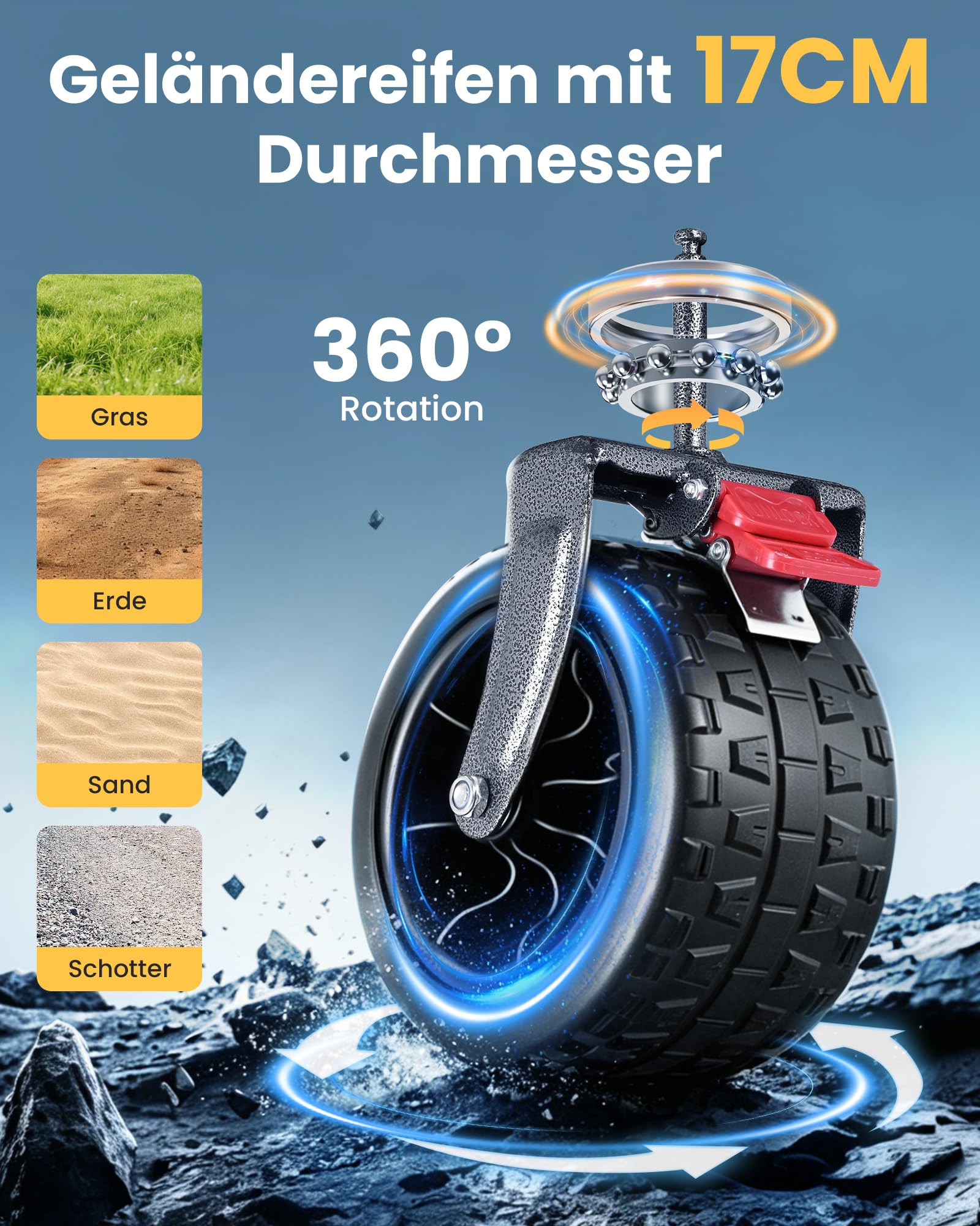 YEAUPE PRO Bollerwagen Faltbar, 260L 250KG Faltbarer Bollerwagen& Wagon for Festival, Geländegängiger Strandwagen mit 17cm Breiten Rädern, Ideal für Garten, Einkauf, Strand, und Outdoor Nutzung