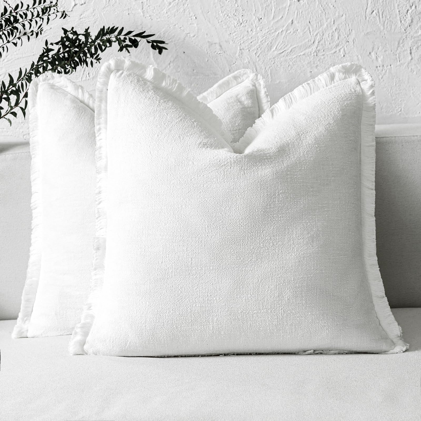 ROMANDECO Boho Decorative Throw Pillow Covers with Fringe for Couch, Living Room, Bed Set of 2, 18x18 Inches, Cream White โ image 1