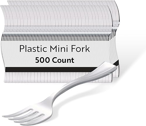 Mini tenedores de 4 pulgadas, 100 tenedores pequeños desechables resistente, par con obras, postres o muestras, tenedores de plástico plateado,
