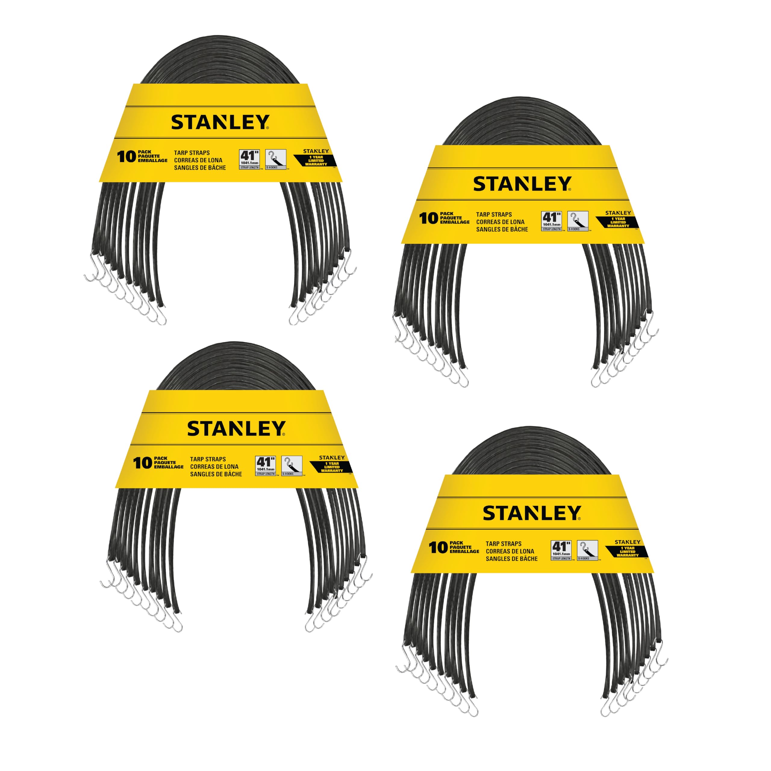 STANLEY S300441 Lot de 40 tendeurs élastiques en Caoutchouc pour Bateau, Camping, Support de Cargaison, Noir, 104,1 cm