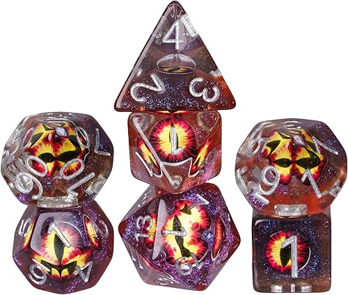 Miniatura 9 de Cusdie Dados DND de 7 troqueles, juego de dados poliédricos rellenos de globo ocular, para juegos de rol, dados D&D (globo ocular marrón)