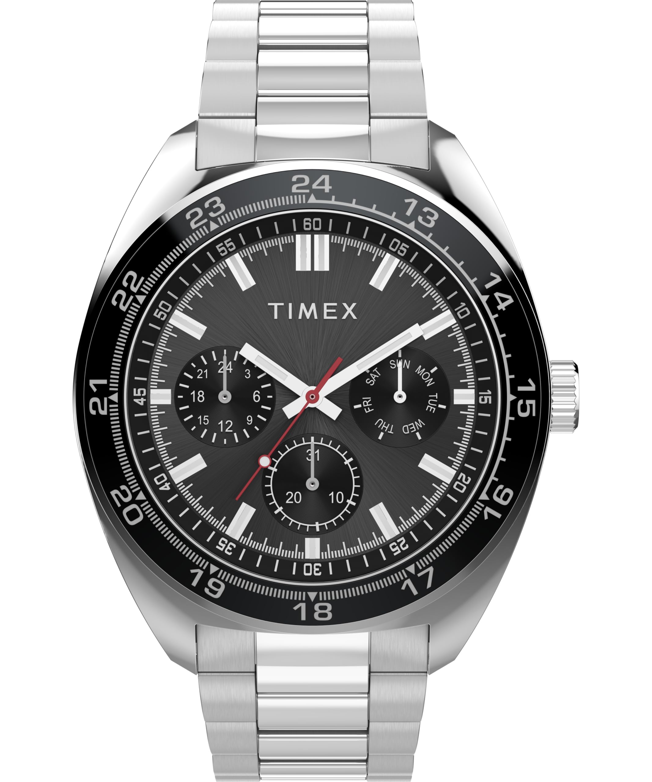 Timex Men's Trend 45 mm Watch - Silver-Tone Stainless Steel Bracelet with Black Dial and Silver-Tone Case TW2Y22600