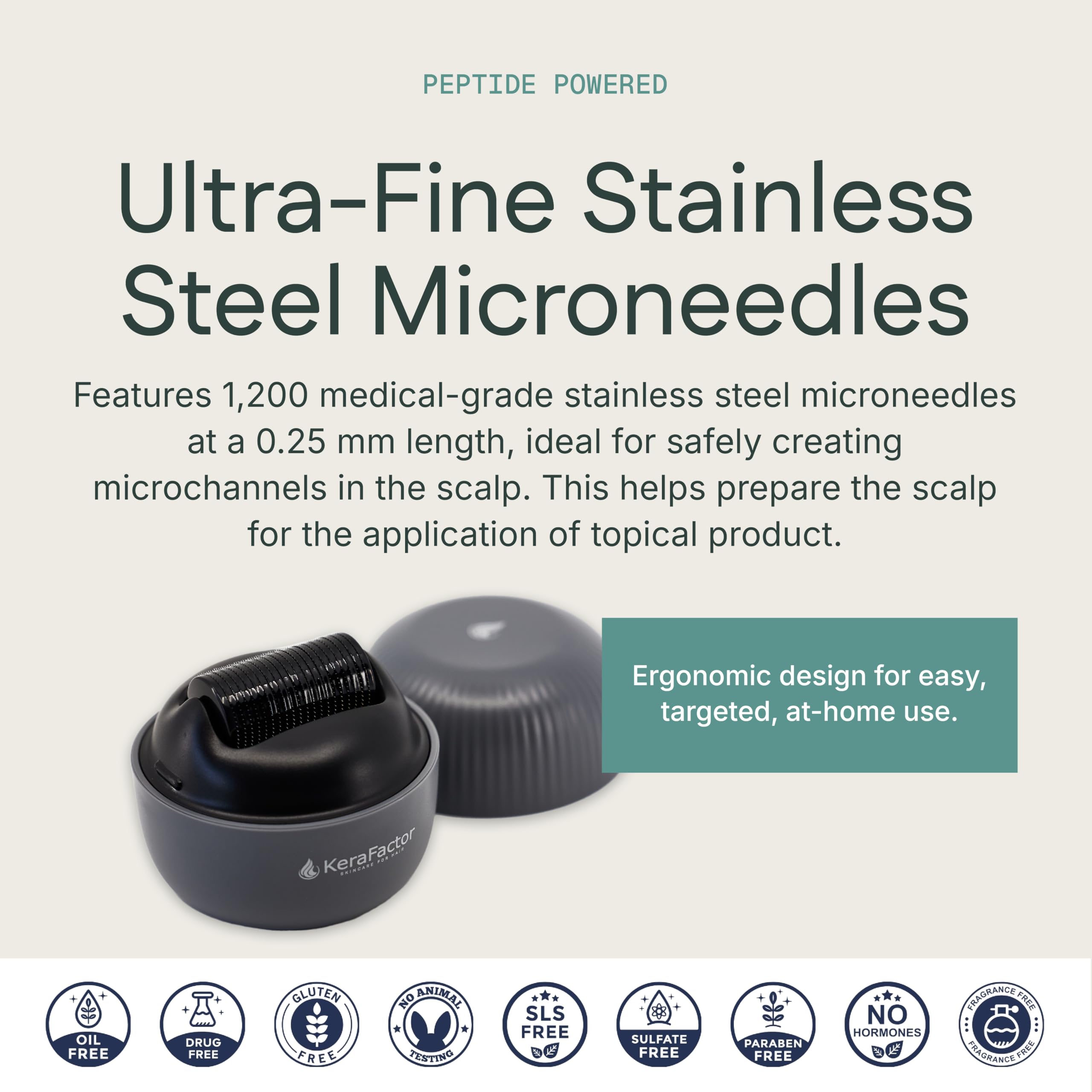 KeraFactor KeraRoller Precision Scalp Microneedling Handheld Device to Support Healthier-Looking Hair, 1,200 Stainless Steel 0.25 mm microneedles for Enhanced Topical Absorption, Safe for All Hair