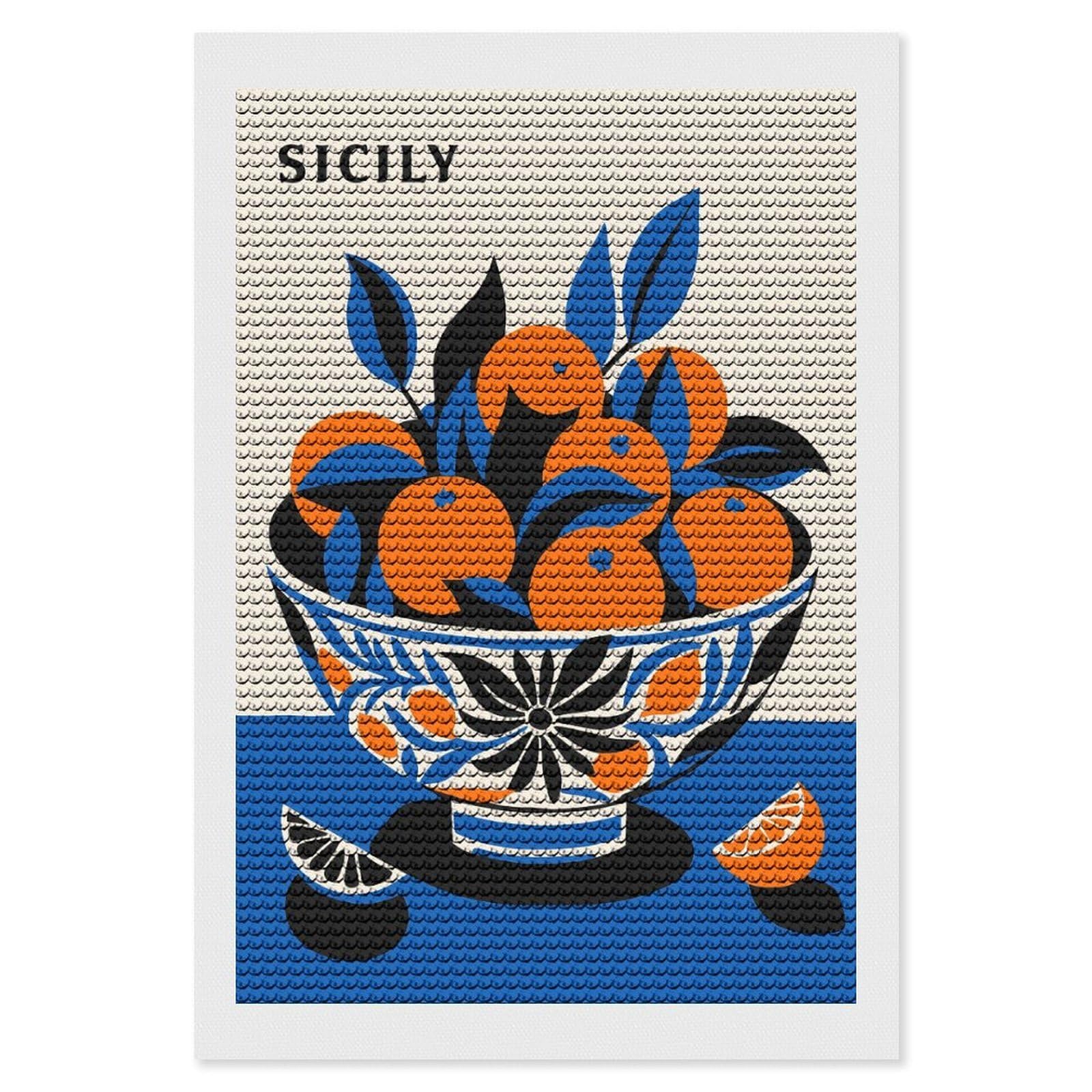 Junmoney Sicily Oranges DIY Diamond Art Canvas Kit 8"x12", Adhesive Canvas, Easy to Enjoy, Farmhouse Decor, Festive Craft Gift