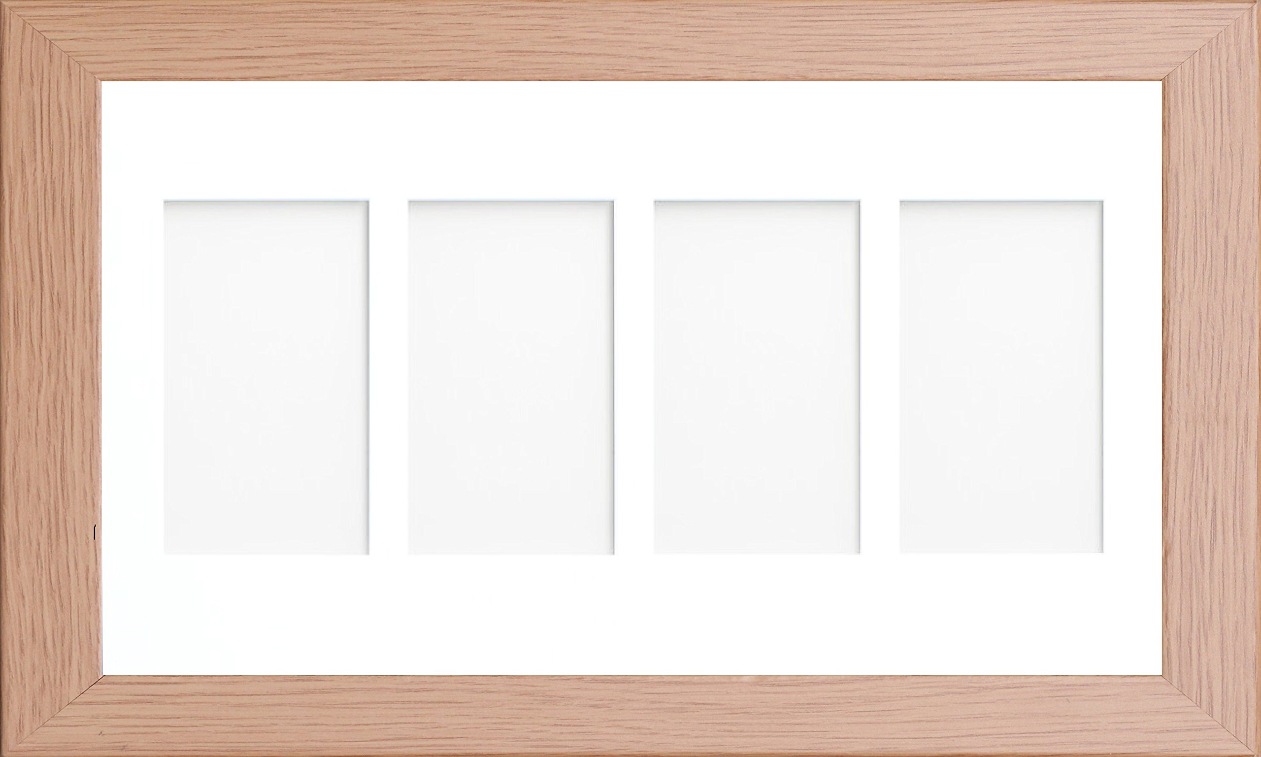 Online2home White Oak Multi Aperture Collage Picture Photo Frame With & Ivory Mount And Choice Of Mount Designs (, 20X10 For 6X4 X4 Portrait)