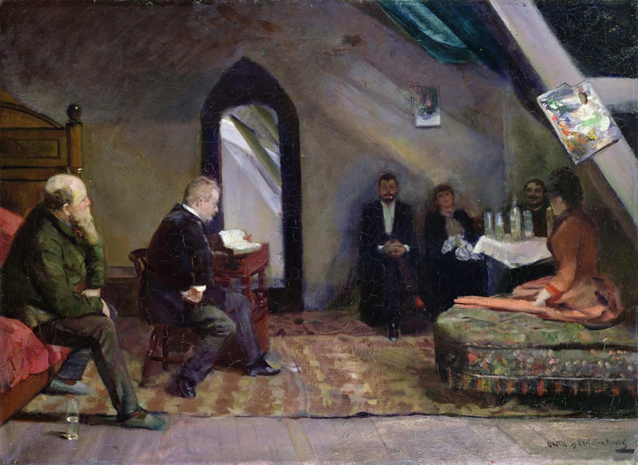 HRJUBWREE Vintage Poster Photo Wall Print Mural Artwork Reading in the Studio by Christian Krohg Art Prints Painting for Home Decor 60x90cm