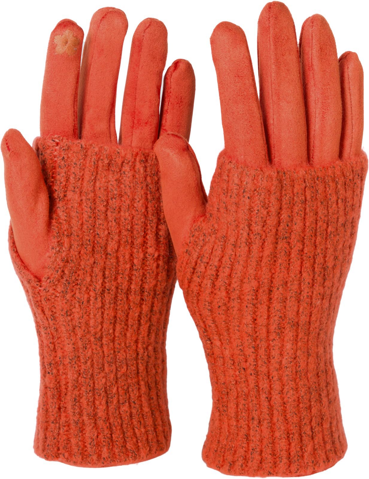 styleBREAKER Women's Cozy Touchscreen Gloves with Removable Knit Cuffs, Warm Winter Gloves for Icy Days 09010022, Colour:Orange
