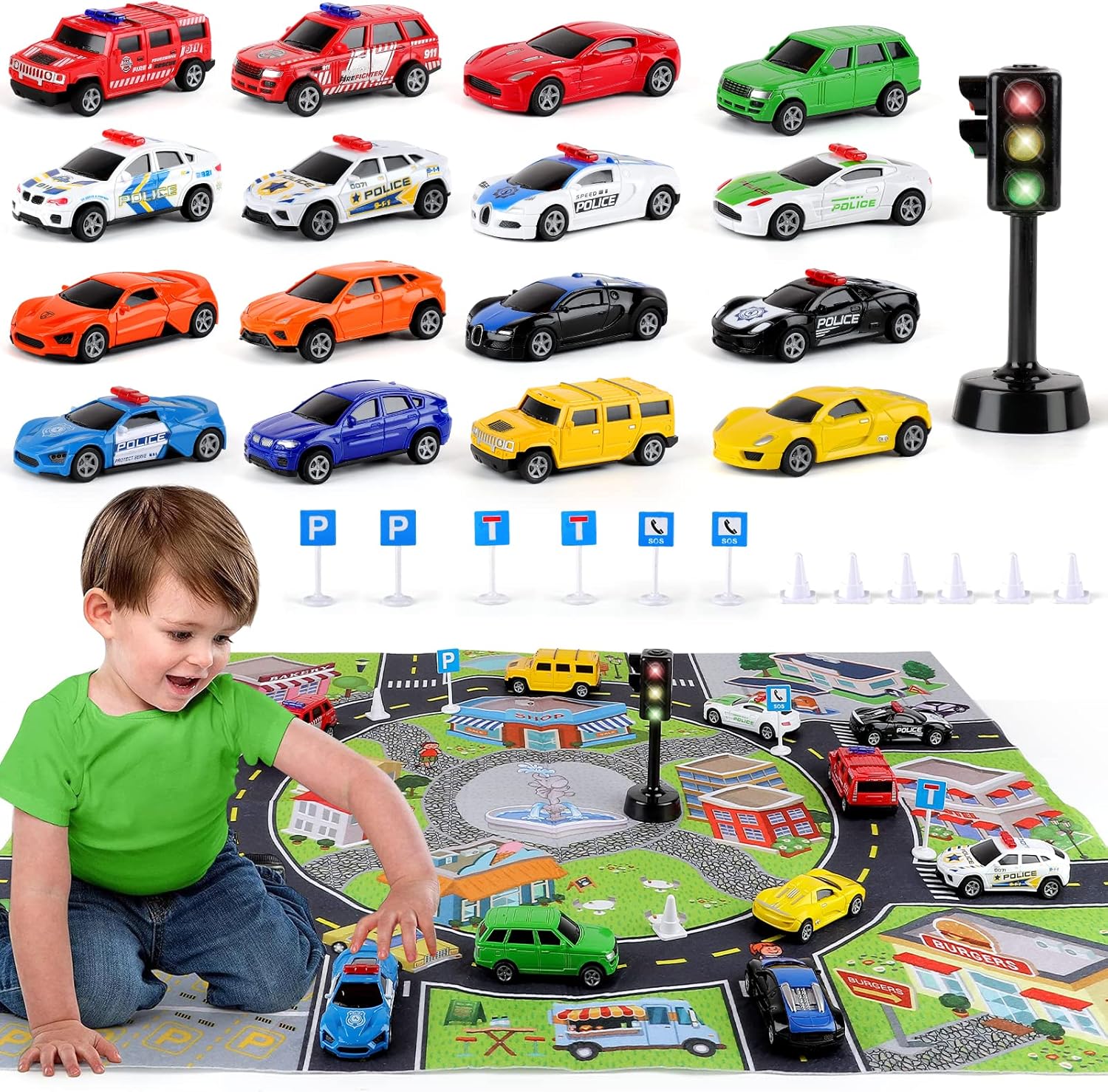 kramow Pull Back Car Set for Kids,Vehicle Playset for