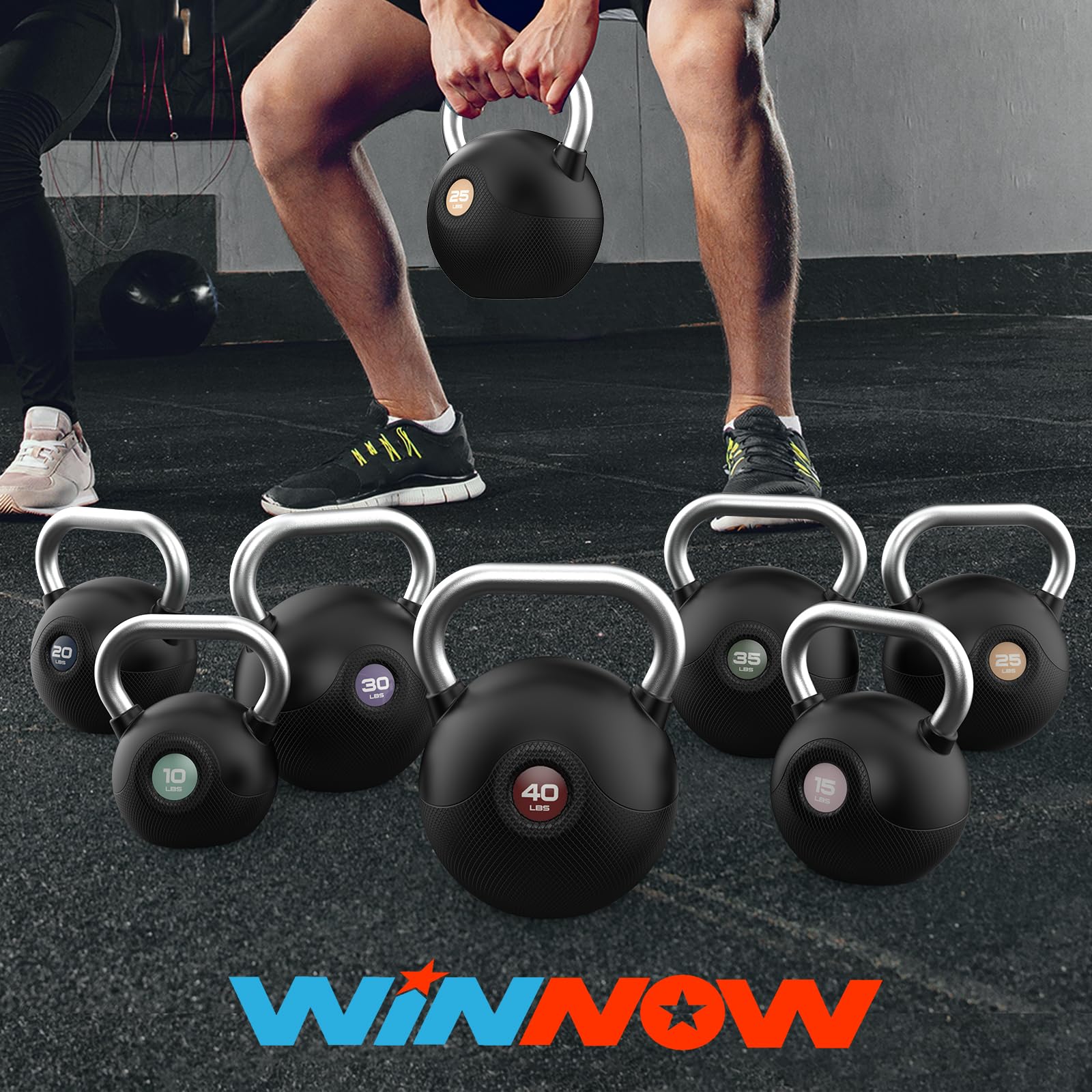 WINNOW kettlebells Juego de pesas de entrenamiento de fuerza con agarre antideslizante para entrenamiento de todo el cuerpo, gimnasio en casa