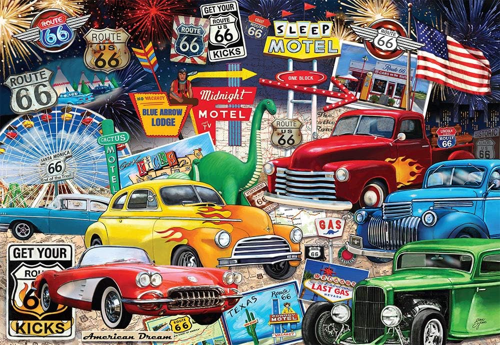 Crown Point Graphics Route 66 Vintage Cars and Trucks Puzzle, 1000 Piece Jigsaw Puzzle