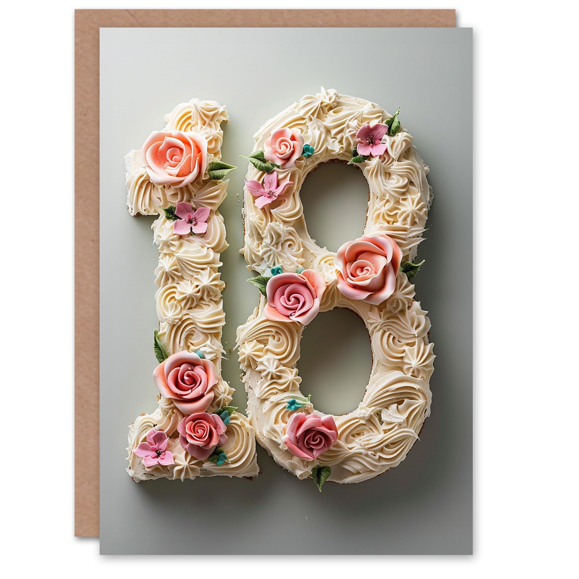 Artery8 Birthday Card - 18th Birthday - Floral Cake Design - Grey