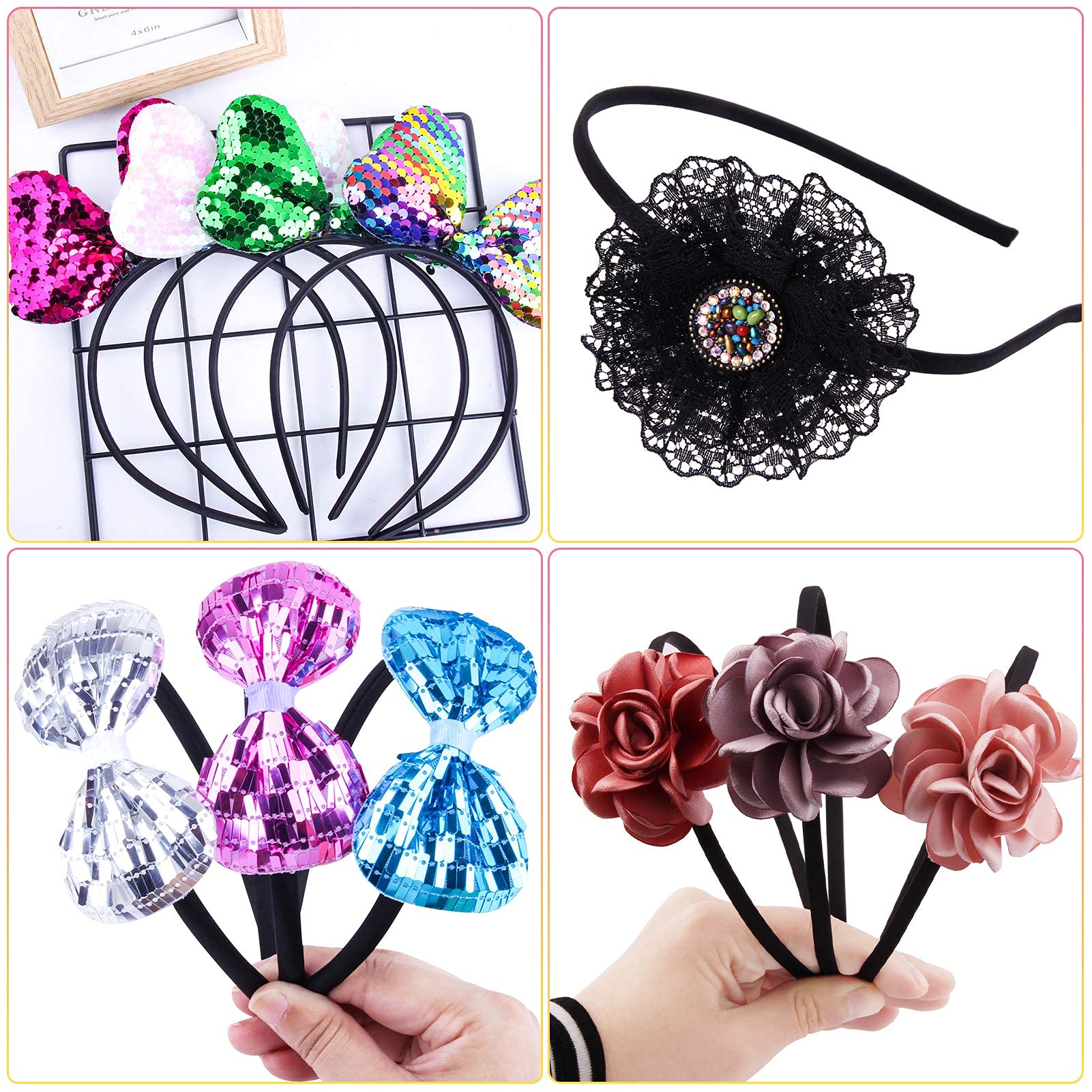 Candygirl Glitzer-Stirnbänder Set – 10 Stück, 1 Cm Breit, Satin-überzogen, Bunt, Für Mädchen & Damen