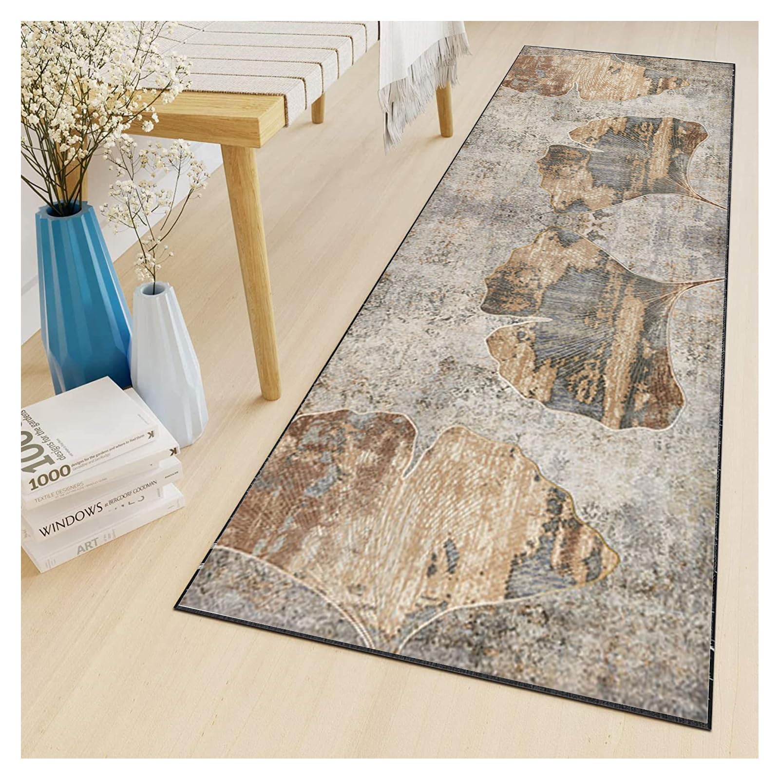Tappeto Lungo per Cucina e Corridoio Antiscivolo Lavabile Classico Marrone 50X180 cm - Passatoia Ingresso Interno, Soggiorno, Lavanderia - Design Astratto, Pelo Corto, Resistente e Leggero