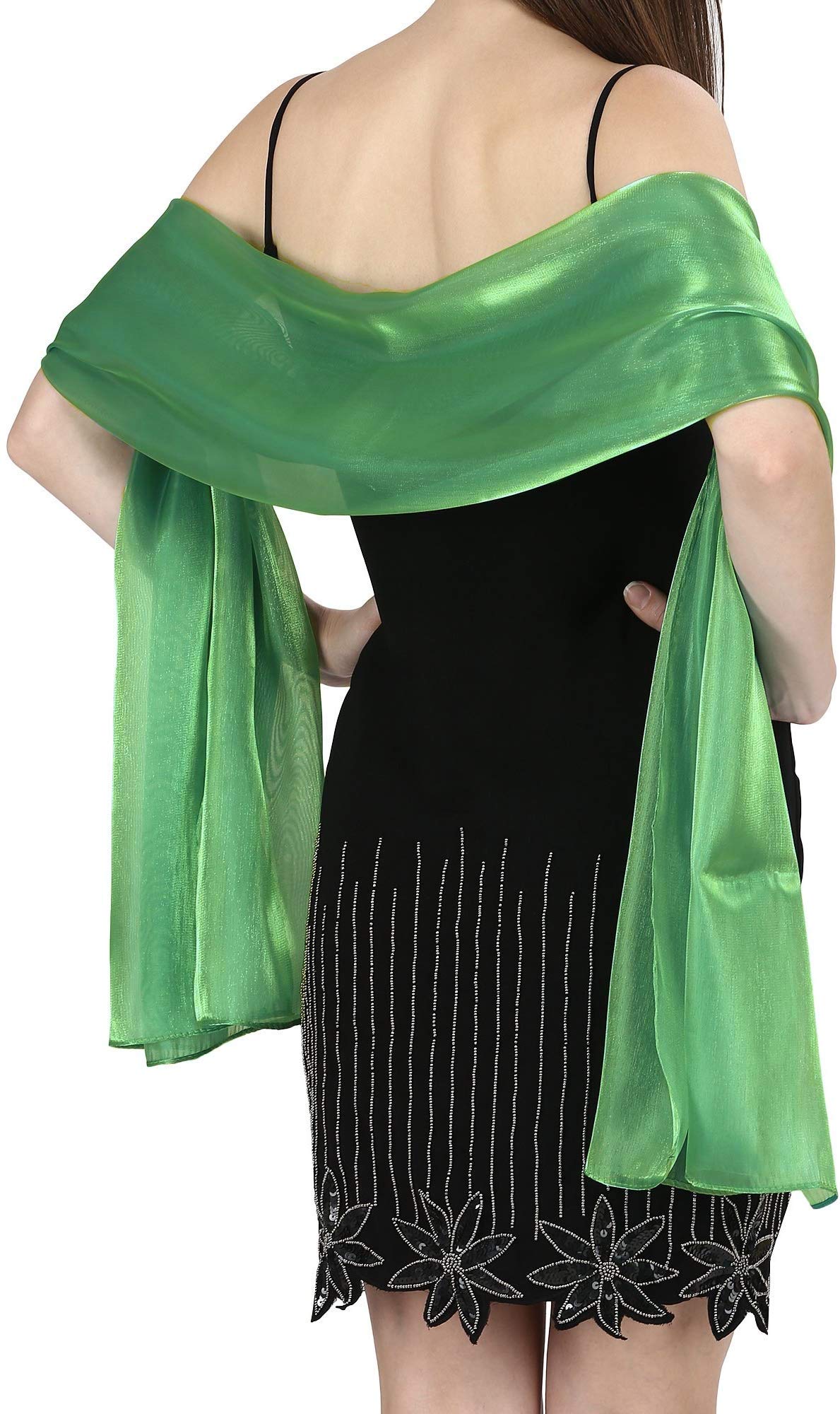 World of Shawls Silky Iridescent Wrap Stole Shawl For Weddings Bridal Bridesmaids Evening Wear Prom & Parties (Green)