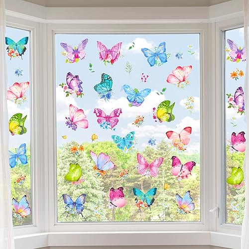 80 calcomanías de mariposa para ventana de ventana coloridas flores de mariposa calcomanías de ventana de primavera para el hogar cristal de ventana