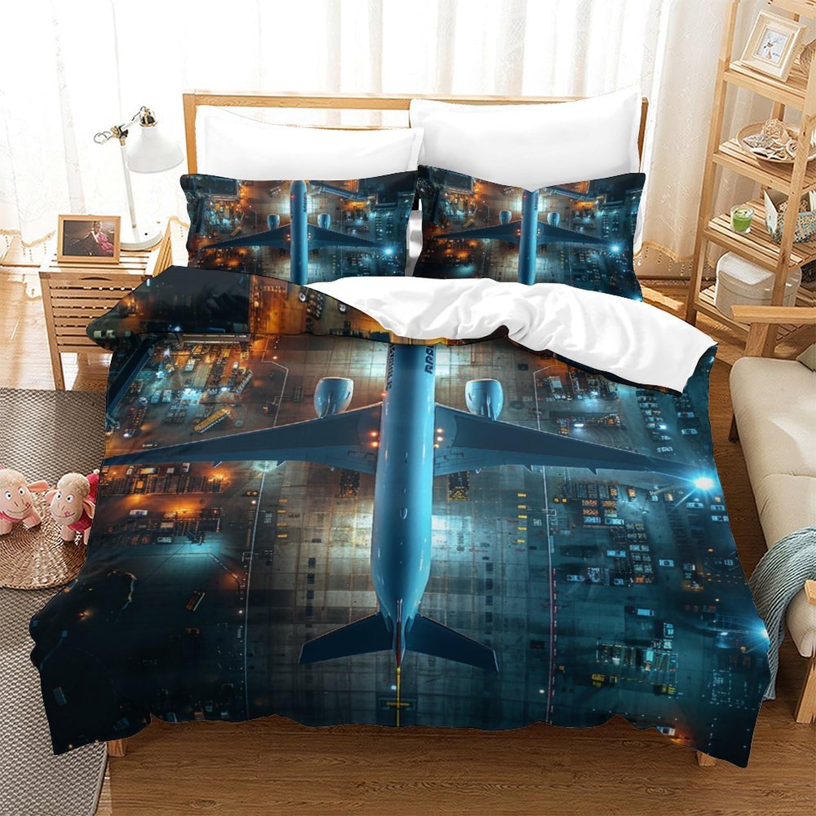 Housse de couette avion 3D pour chambre de voyageur king size