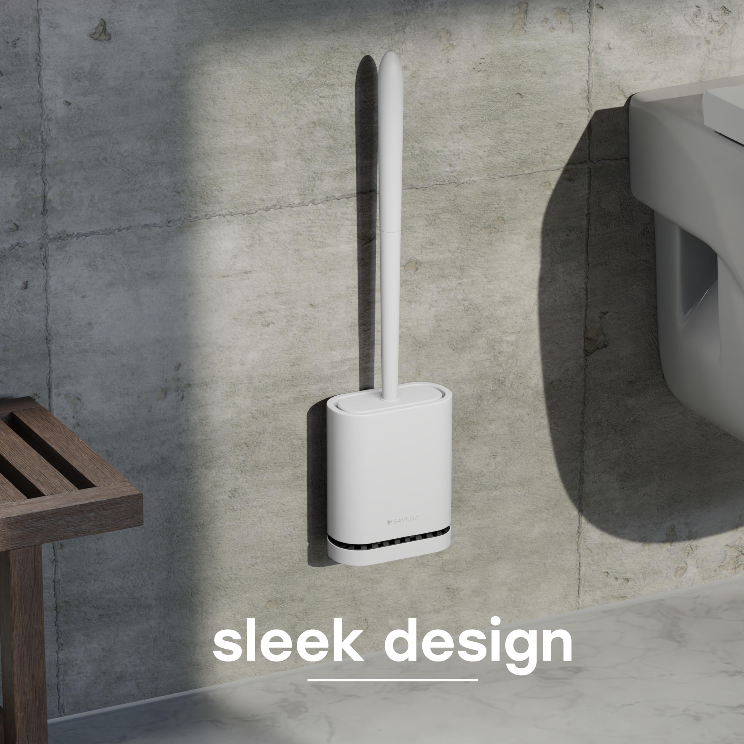 SAVEGA Silicone Toilet Brush - White Toilet Brush Silicone with Splash Guard & Drill-Free Wall Mounting - Fast-Drying Design (1-Pack) - Image 4