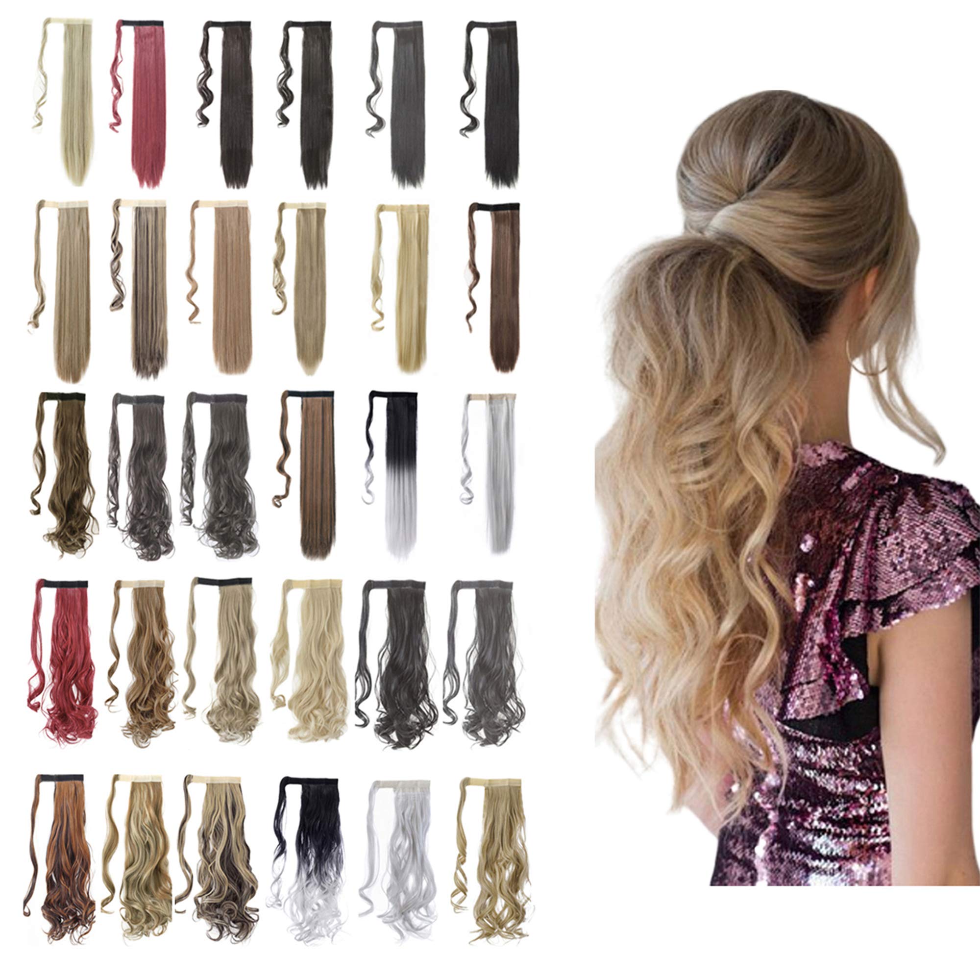 Ponytail Extension Wrap Around 18" 24" Synthetic Drawstring Hair Piece Clip in Hair extensions Light Chestnut Brown