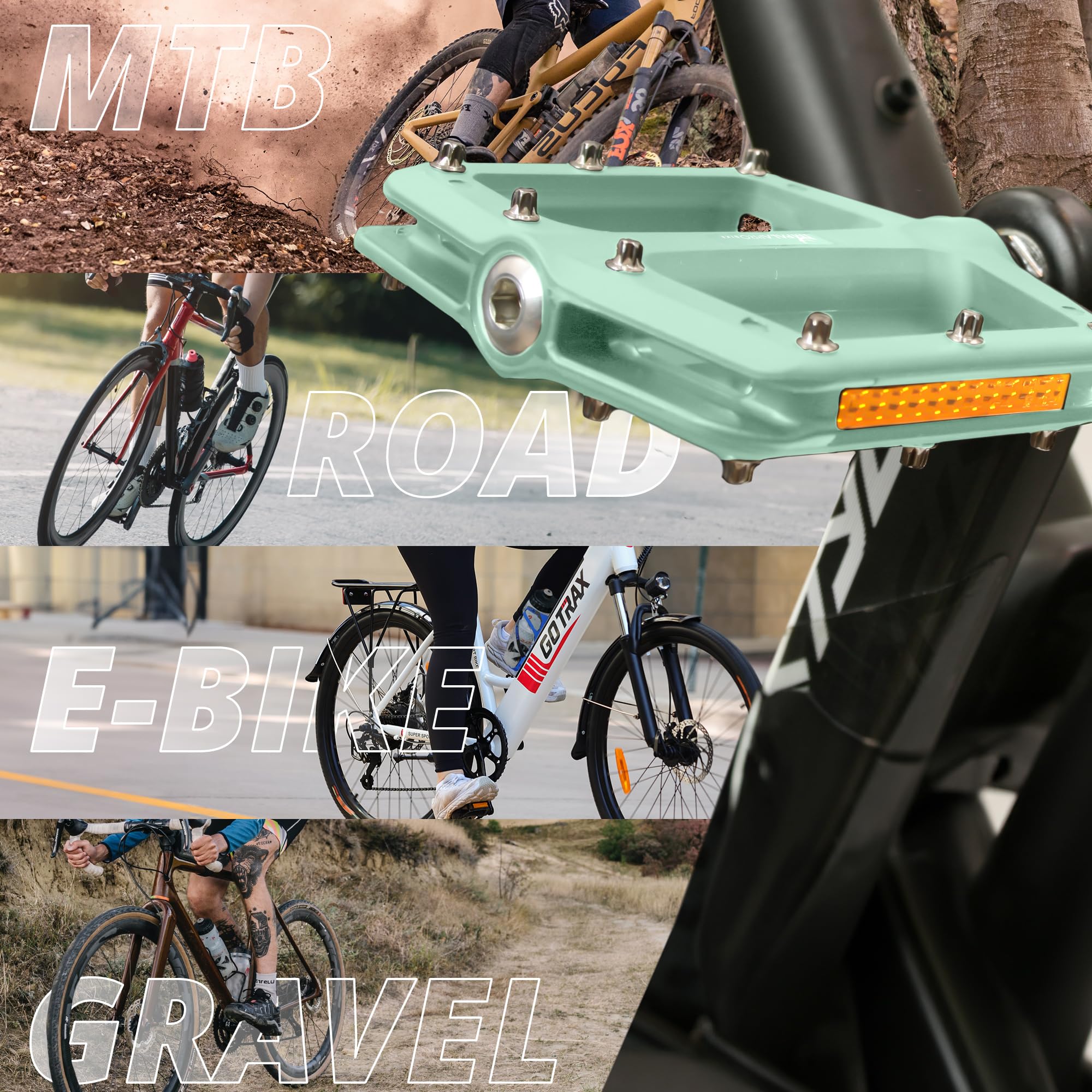 Pedali MTB AARON Dirt In Nylon - Ultraleggeri Con 8 Perni Antiscivolo Intercambiabili | Per Mountain Bike, E-Bike E Downhill