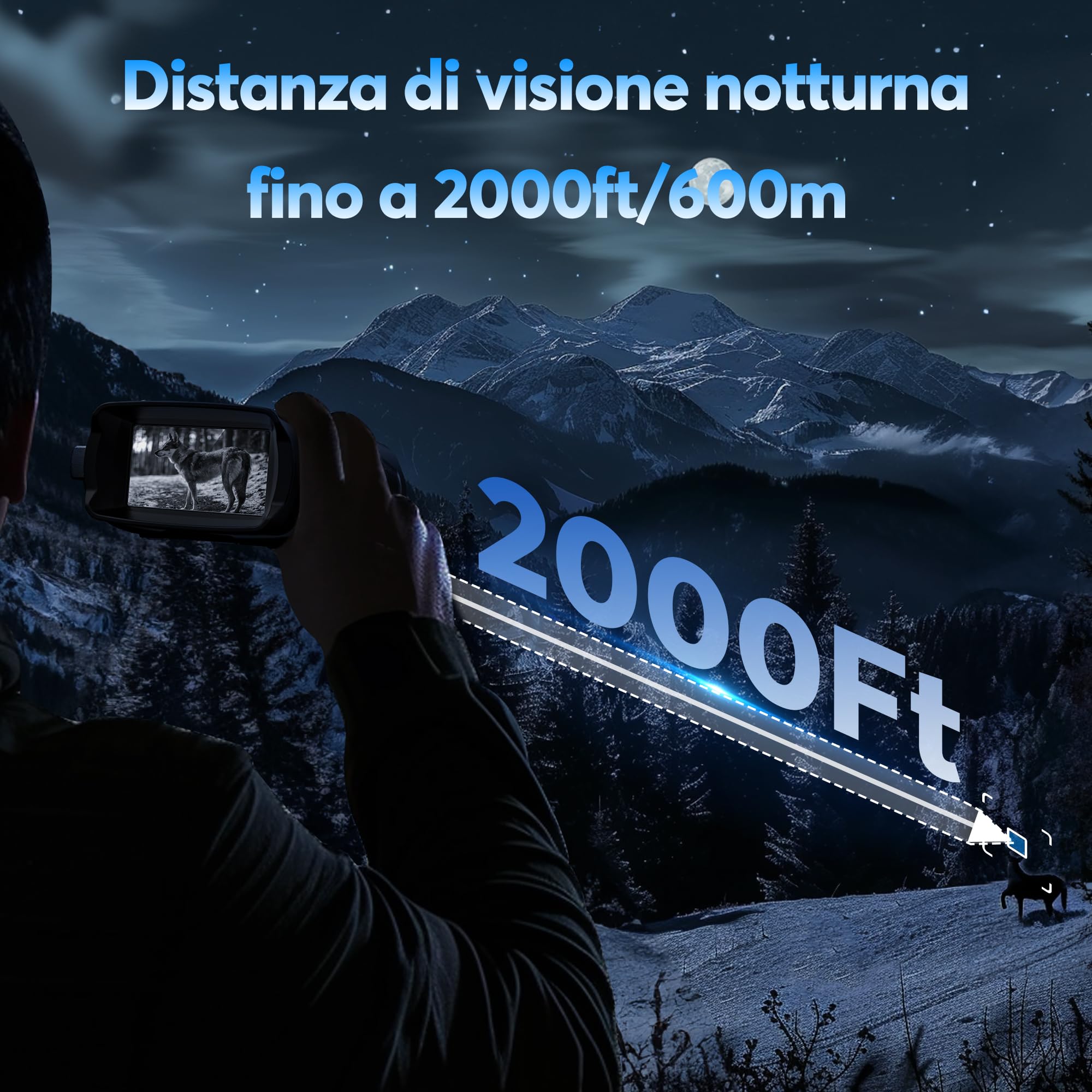 TKWSER Binocolo Visione Notturna - Infrarossi Visibili 600M nel 100% dell'Oscurità con Zoom Digitale 8X, Ricaricabili da 5000mAh, con Luce Tattica, per la Caccia, per Adulti