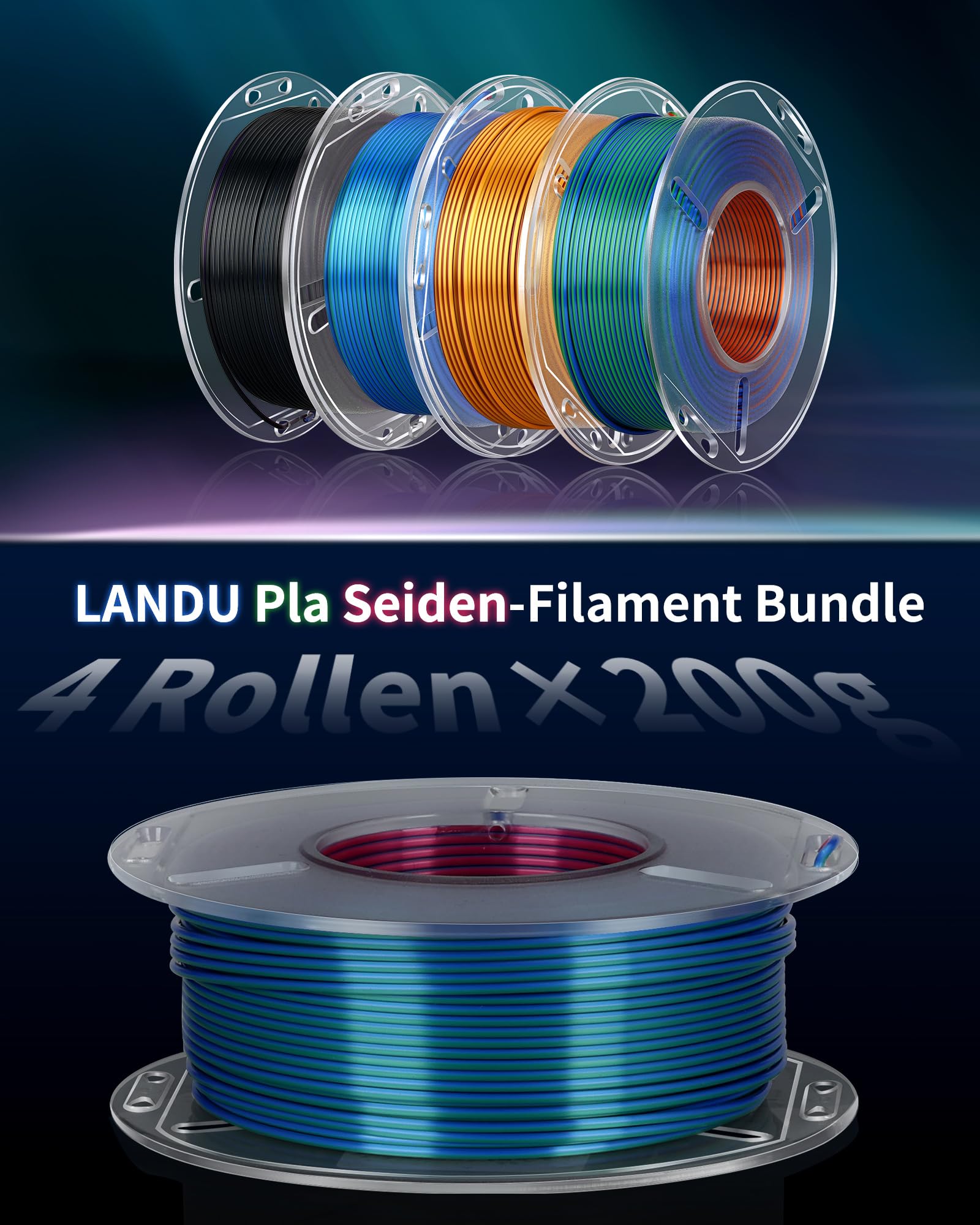 LANDU Silk PLA Filament Bundle Silk Dual Color PLA filament 1,75 mm do drukarki 3D filament Coextrusion Filament PLA Multiple Color PLA dokładność pomiaru +/- 0,02 mm, 4 opakowania szpul 250 g