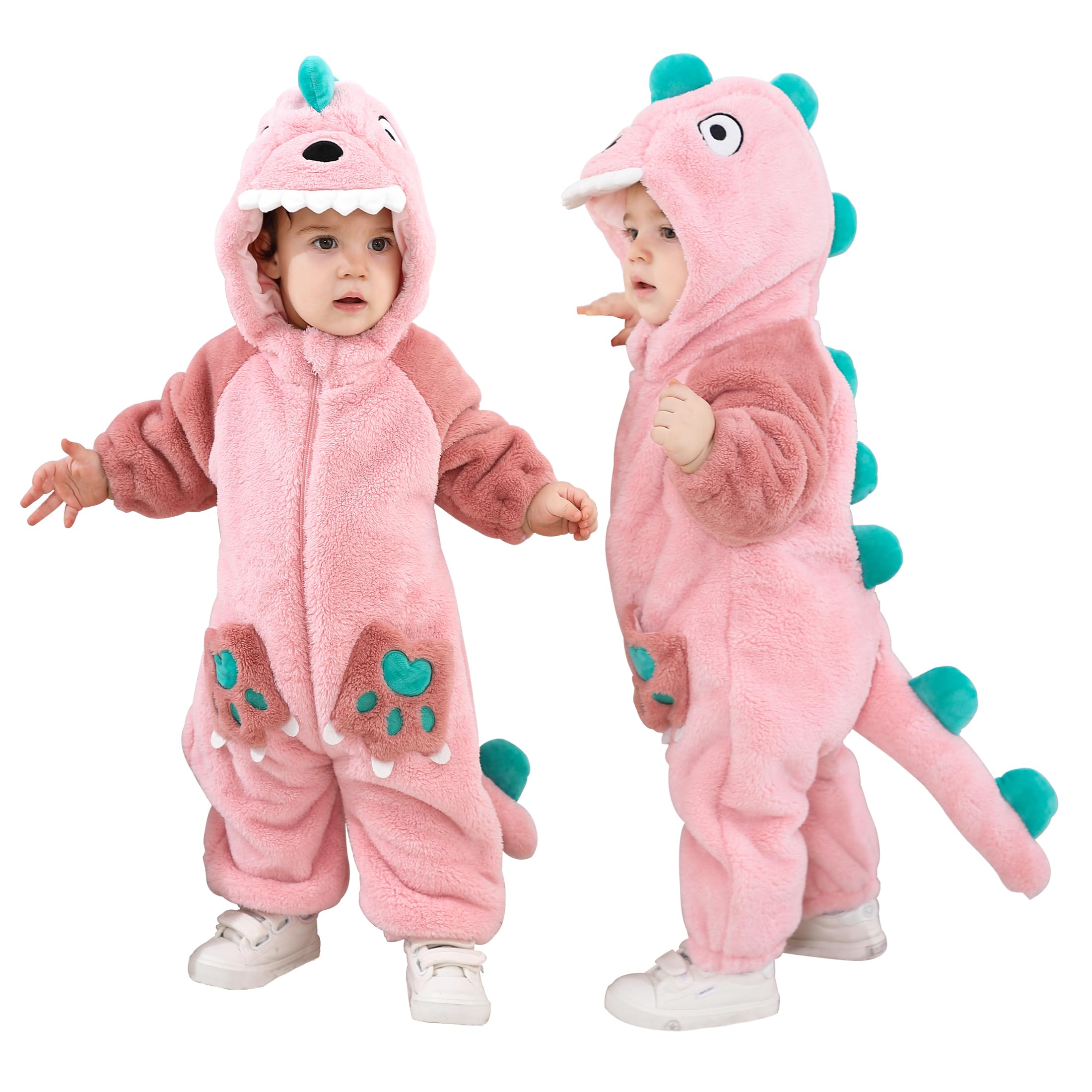 Doladola baby rompertje Flanel Dier Hooded Jumpsuits Baby Outfit baby outfit for Halloween(koe, 12-18 maanden