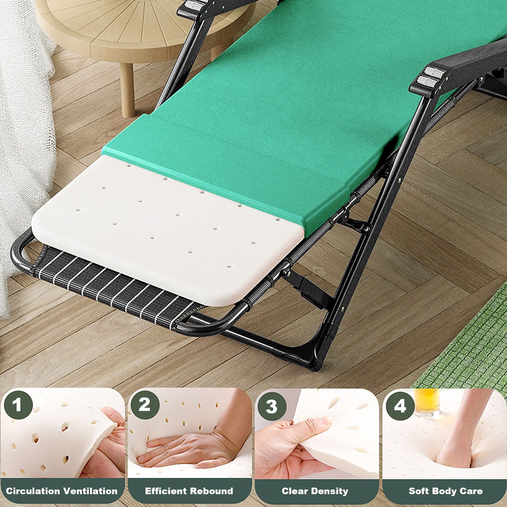 Sillón reclinable portátil Plegable para jardín, sillón de Gravedad Cero con Almohadilla de látex Desmontable, sillón reclinable para Patio