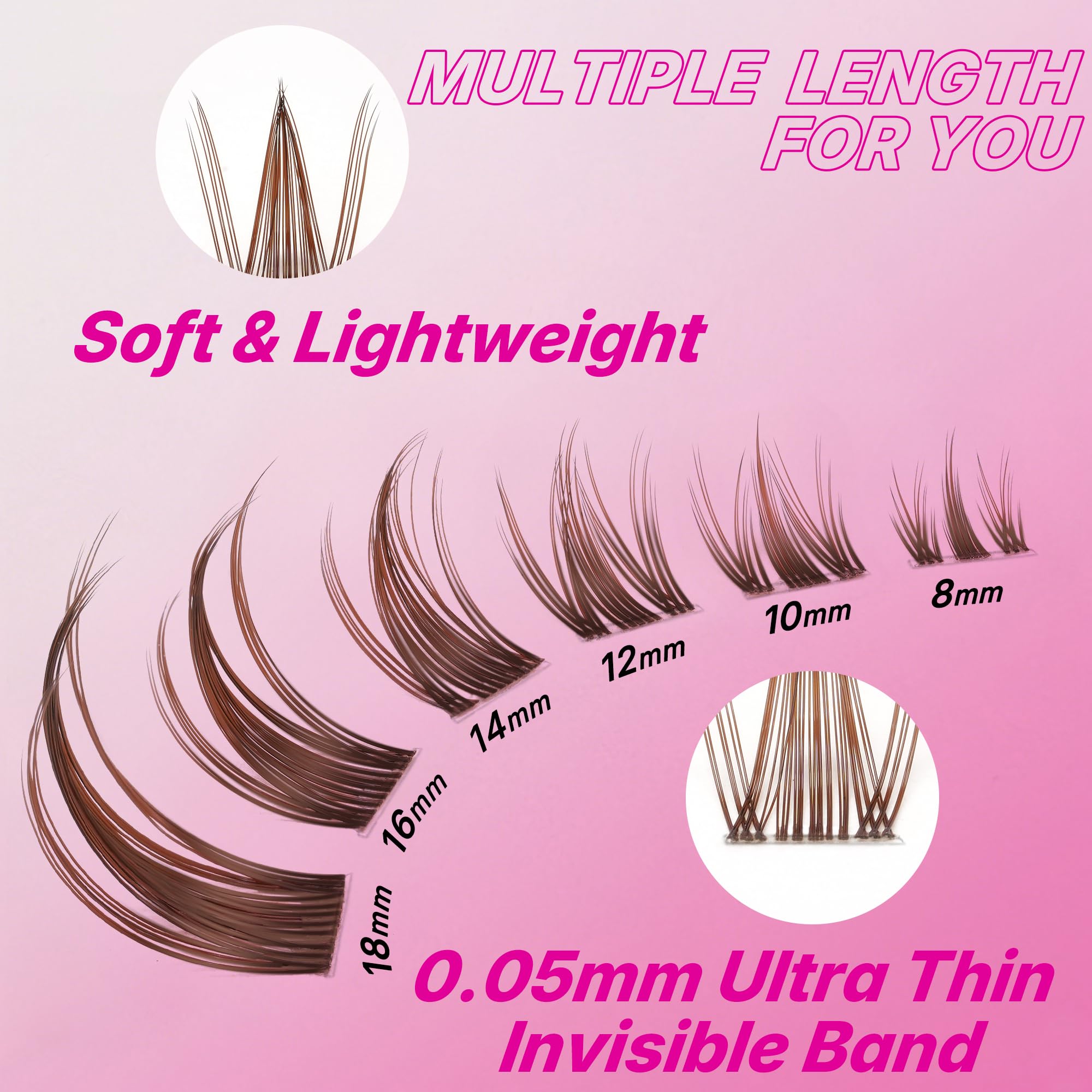 VEYESBEAUTY Ciglia Finte Kit Marroni fai da te Extension Ciglia Finte Ciuffetti Naturali e Sottili Ciglia Colorate Lash Clusters o Lunghezza mista Ciuffetti Ciglia Finte (Manga Kit, 8-18mm)