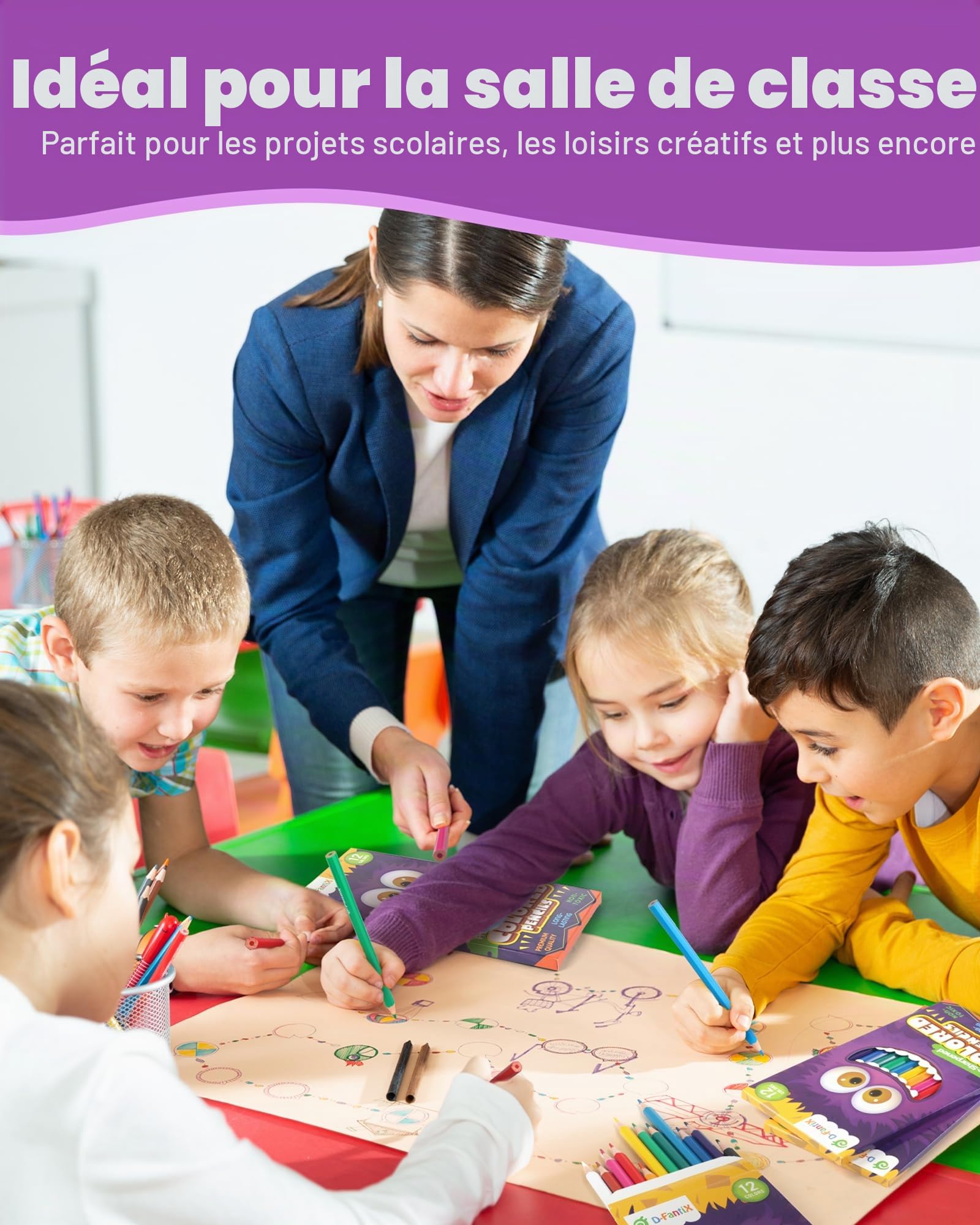 D-FantiX Lot de 288 Crayons de Couleur, 24 Paquets de Couleur Pré-taillés, Cadeaux de Rentrée pour Les étudiants, Fournitures Scolaires pour Les Enfants, Garçons et Filles