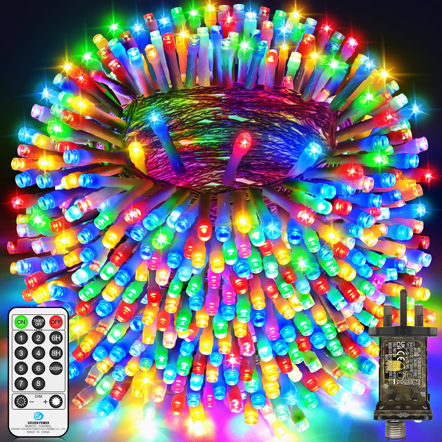 200 FT 500 LED Outdoor Christmas Lights Fairy Lights Plug In Multicoloured Xmas String Lights Mains Powered Waterproof with Remote Timer 8 Modes for Outside Garden House Party Wedding Tree Decorations [Energy Class F]