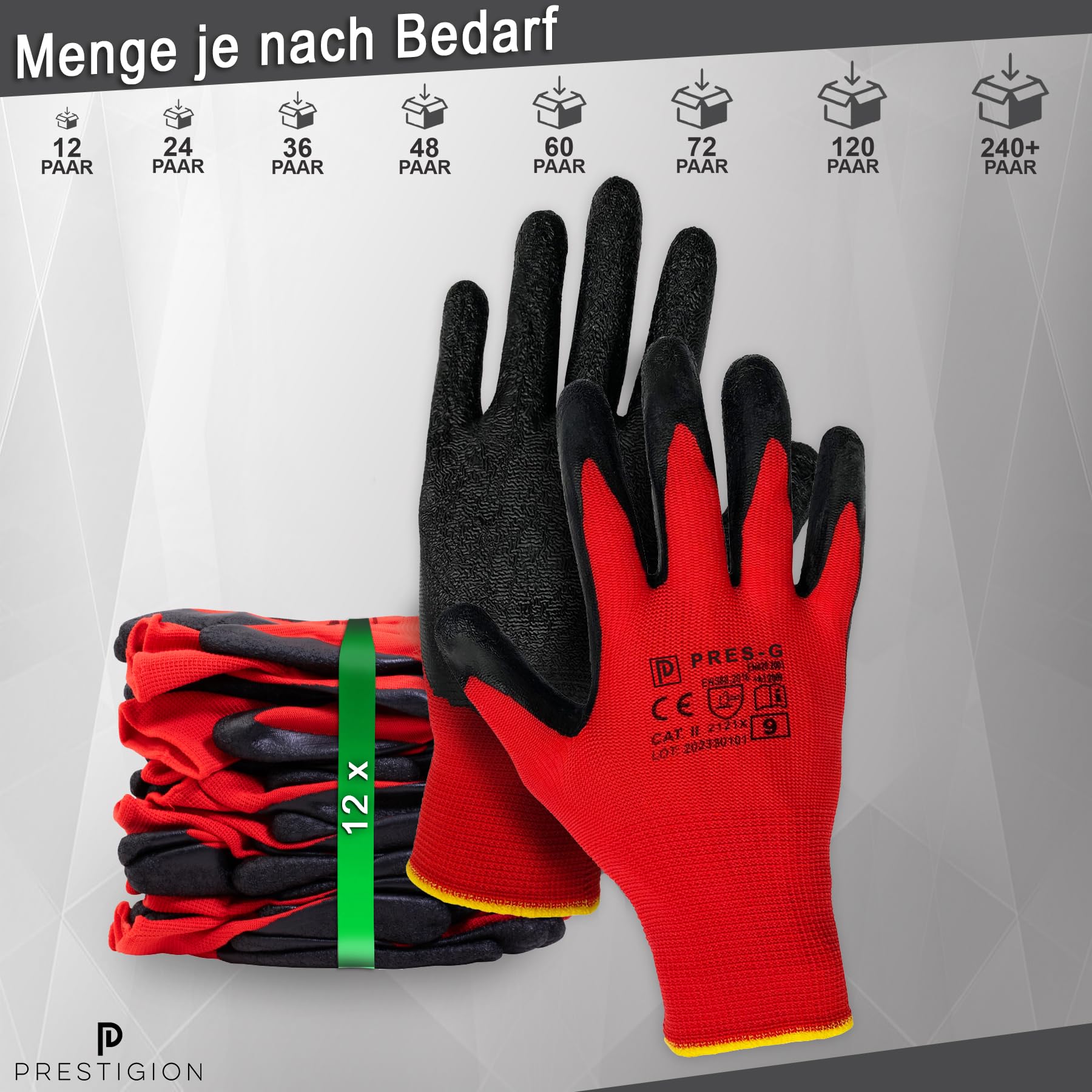 Arbeitshandschuhe Herren Größe 11-XXL (24 Paare) - Latex Handschuhe Arbeit - Abriebfest - Ideal für die Baustelle und Heimwerker oder den Garten