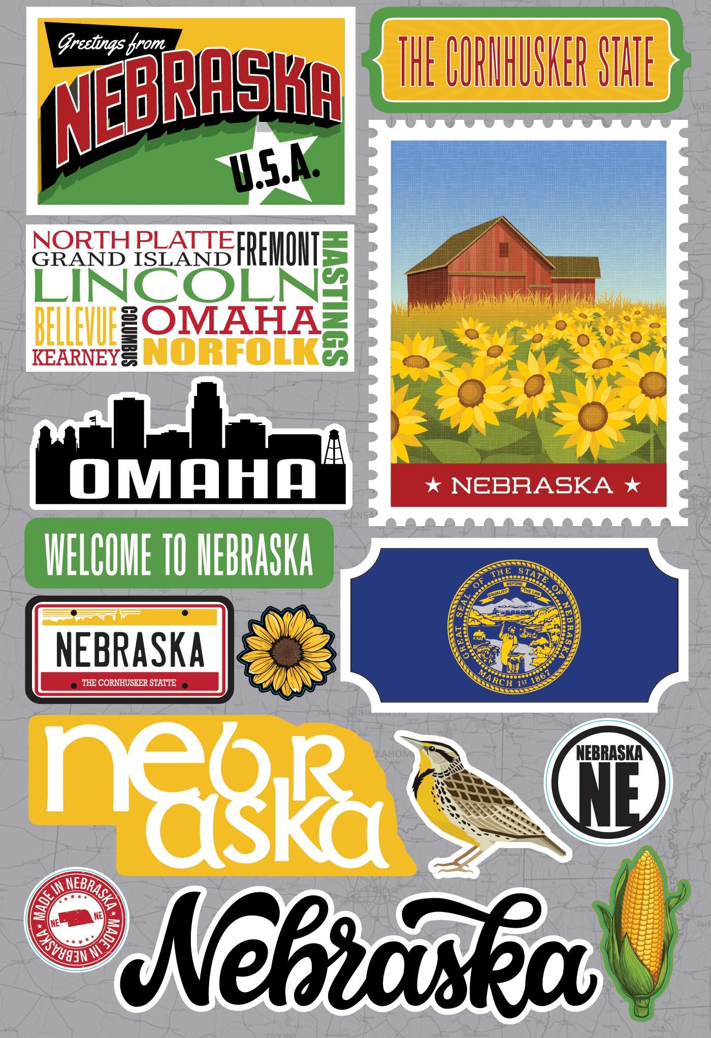 Stickers Nebraska Reminisce Jet Setters 3.0 autocollant 3D scrapbooking USA