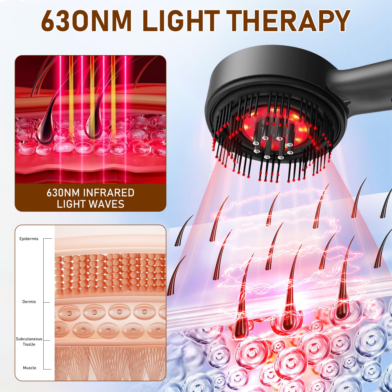 WingFly Kopfmassagegerät Elektrisch, 2-in-1 Kopfhaut Massagebürste Elektrisch und Haaröl Applikator, 3 Modi Elektrische Haarbürste mit Rotlicht Serum-Flüssigkeitskabine, 360° Knetmassage (Grau)