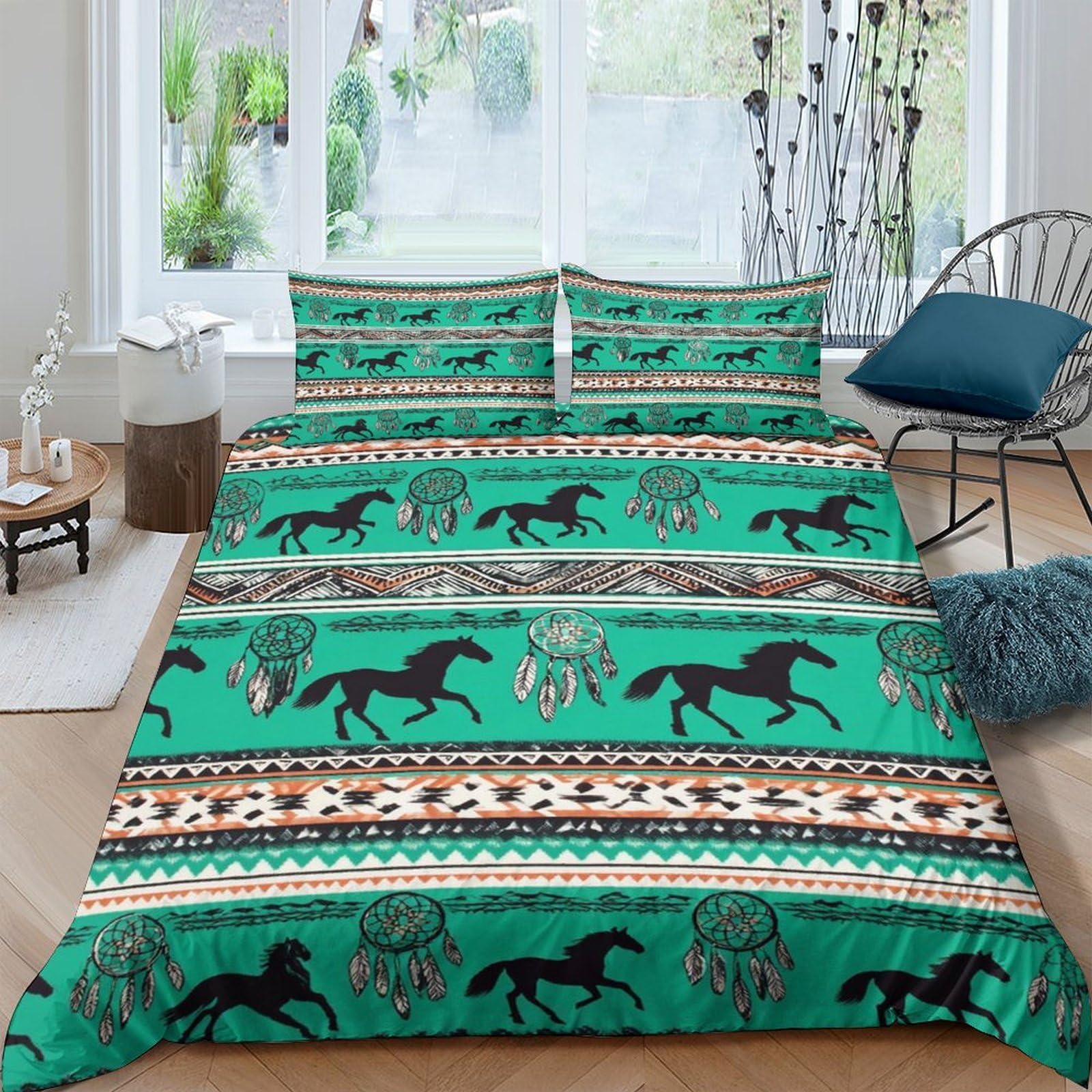 Ctjqhvkz Style-2 3D Printed Wild Horse Fitted Sheet Microfiber Soft Green Prairie Bed Cover For Bedroom Guest Room Home Decor Single（135X200cm）