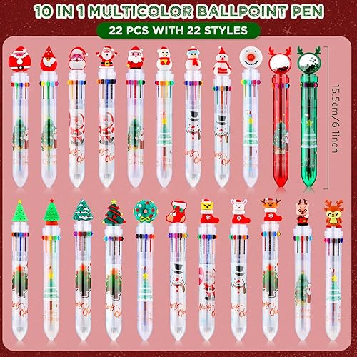 Miniatura 3 de Yexiya Bolígrafo multicolor de Navidad 10 en 1, bolígrafos retráctiles de colores, árbol de Navidad, Papá Noel, muñeco de nieve, reno, lindos