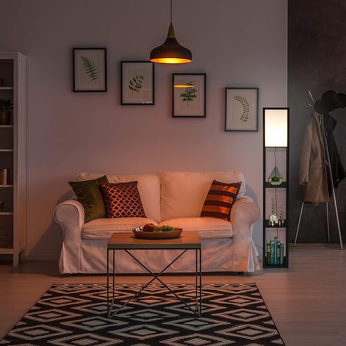 Relaxdays Relaxdays vloerlamp met legplanken, HBD: 161 x 26 x 26 cm, E27, hout & acryl, modern design, chique staande lamp, zwart photo 2