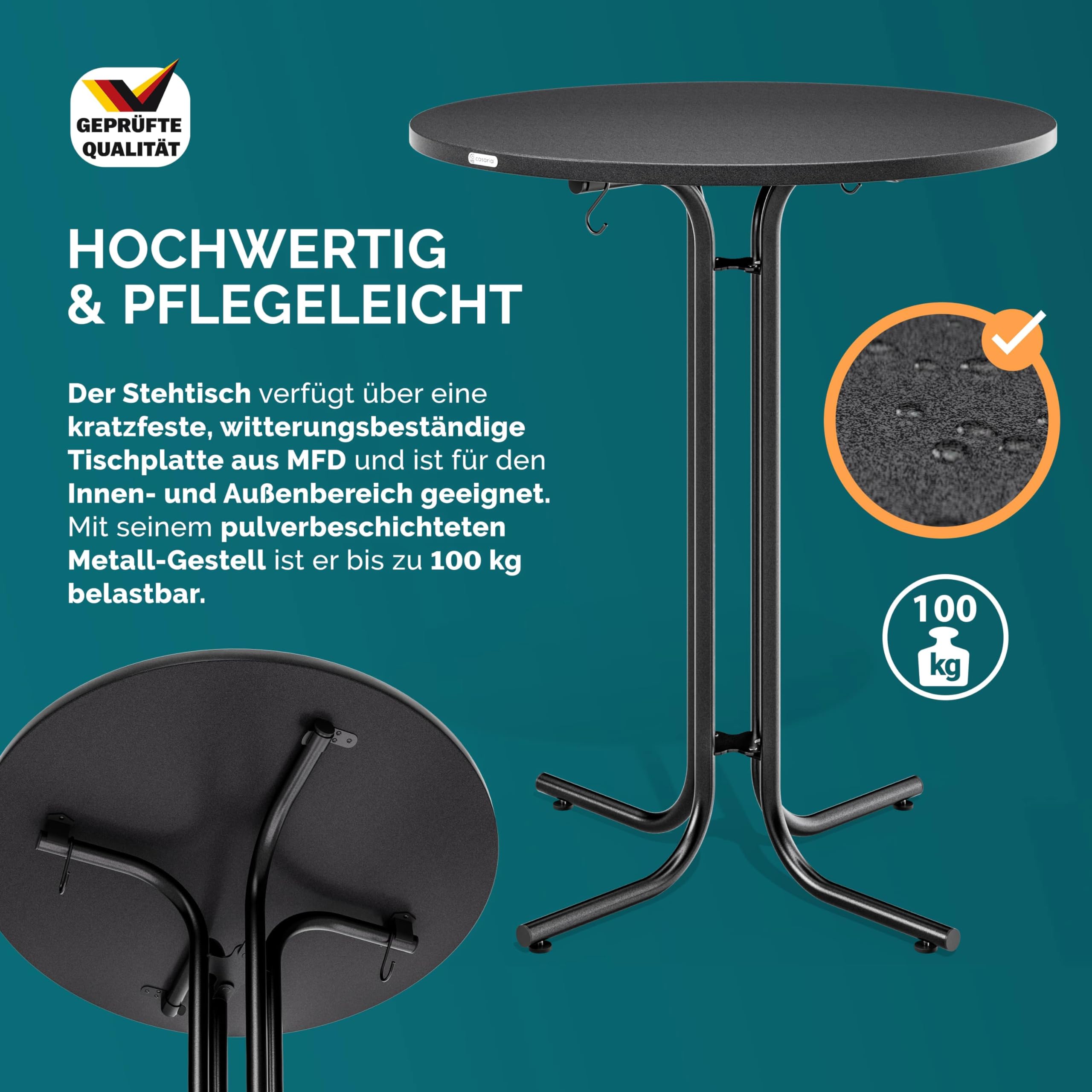 Casaria® Stehtisch Klappbar Outdoor Gastro Bistrotisch 2X Haken Ø 80 cm Rund Witterungsbeständig Grau Anthrazit Bartisch pulverbeschichtet Metall
