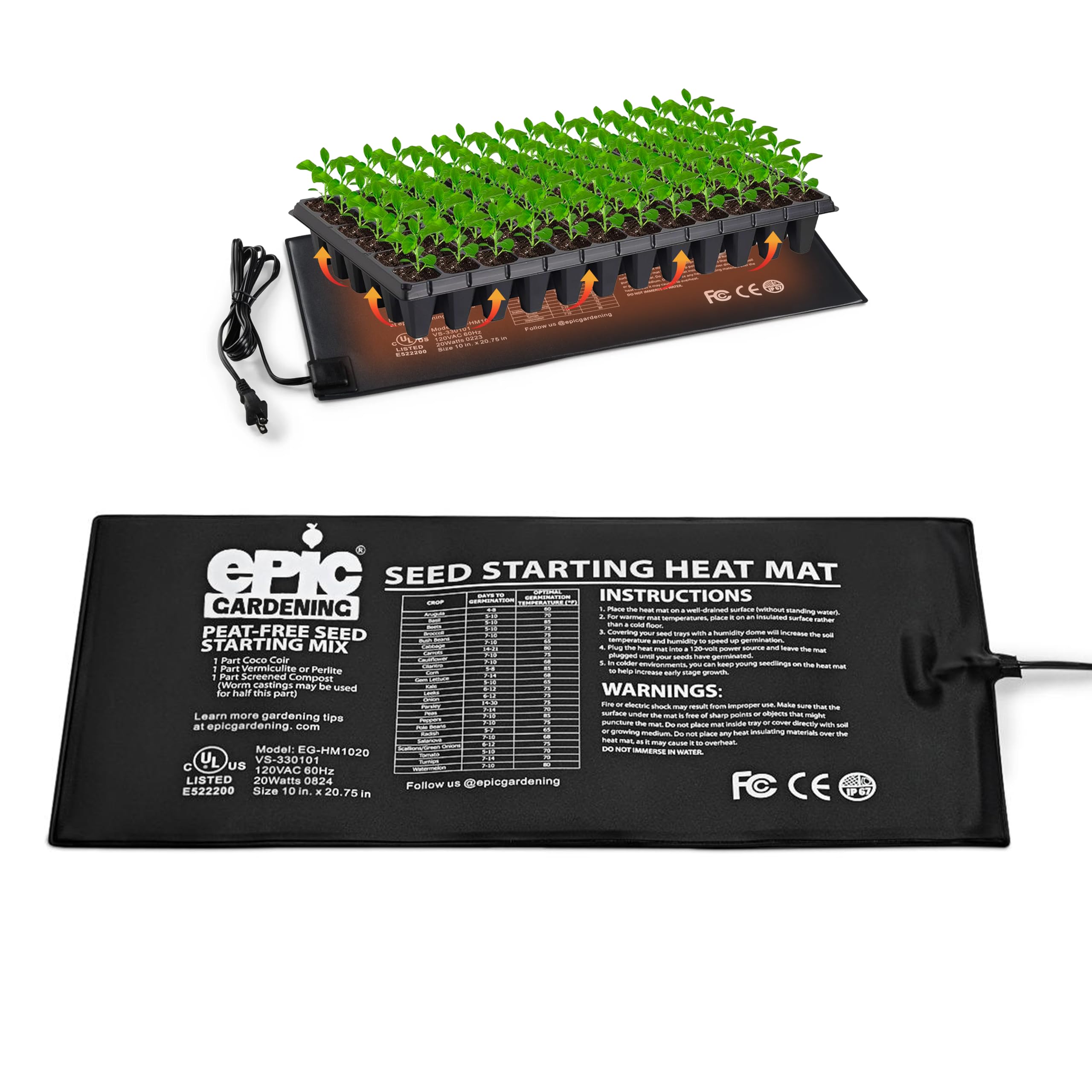 Epic Gardening Seedling Heat Mat for Plants - High-Performance 20W Heavy-Duty PVC Heating Mat for Seed Germination, Plant Growth, & Fermentation | Durable & Reliable Warmth for Indoor Gardening