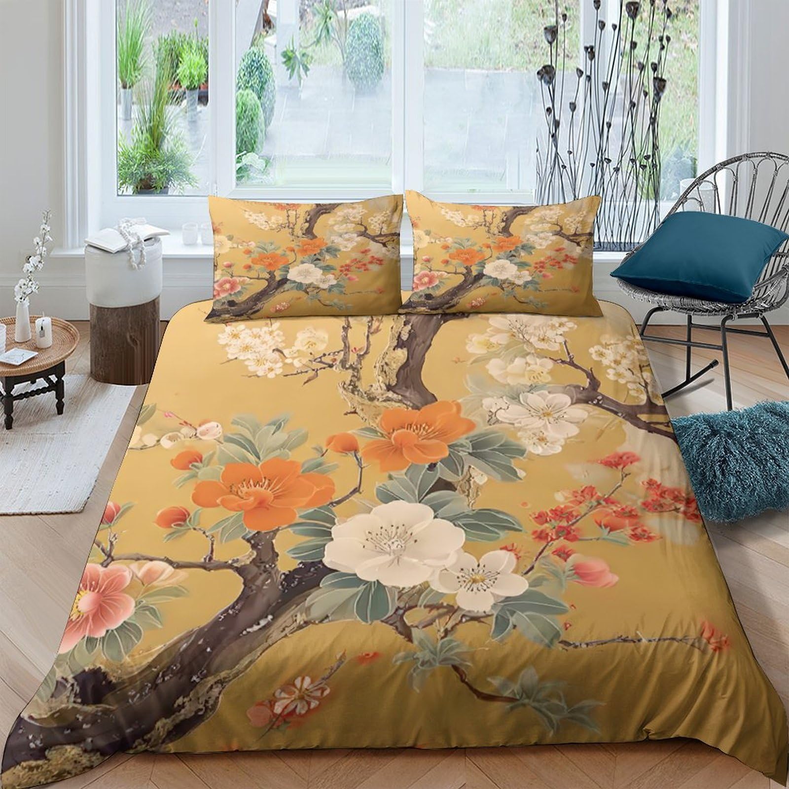 Ctjqhvkz Style-1 3D Printed Vintage Floral Fitted Sheet Microfiber Soft Breathable Plum Blossom Mattress Cover For Bedroom Guest Room Decor Single（135X200cm）