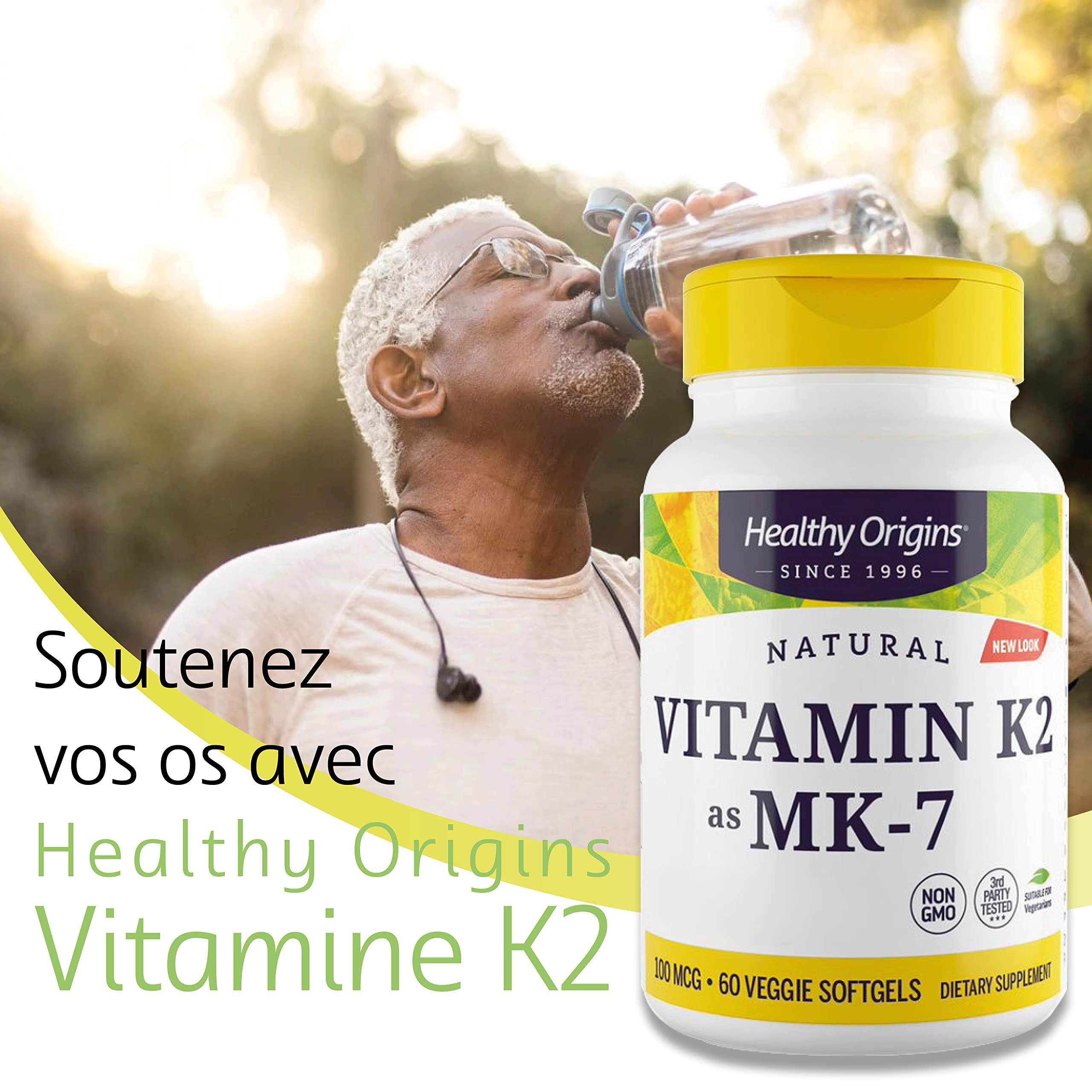 Healthy Origins, Vitamine K2 MK-7, 100mcg, à Base de Natto, 60 Capsules, Sans Gluten, Sans Soja, Sans OGM