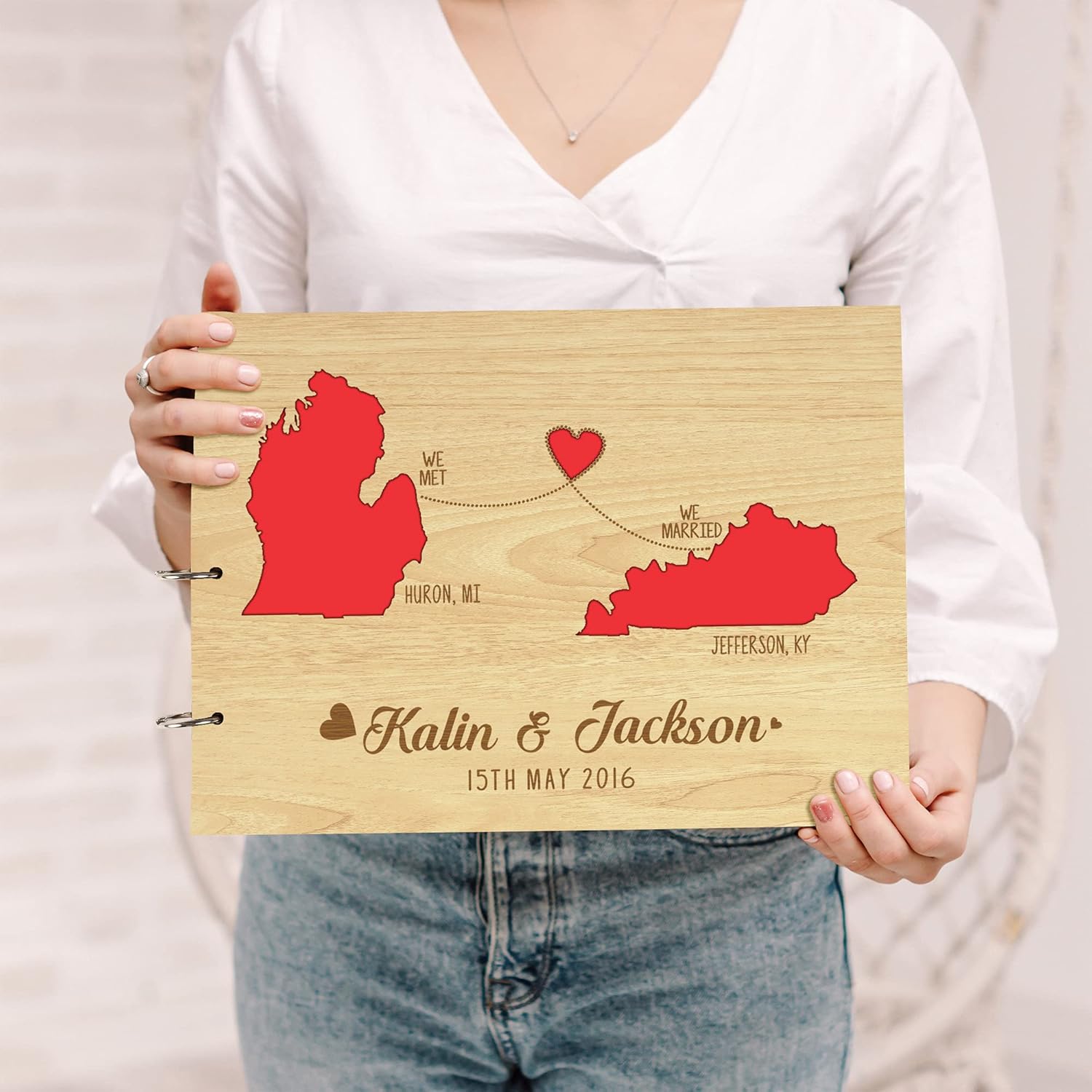 Darling Souvenir Personalized Engraved Laser Cut Wedding Guest Book Wooden Cover Sign-in Book Registry Guestbook Scrapbook-2H