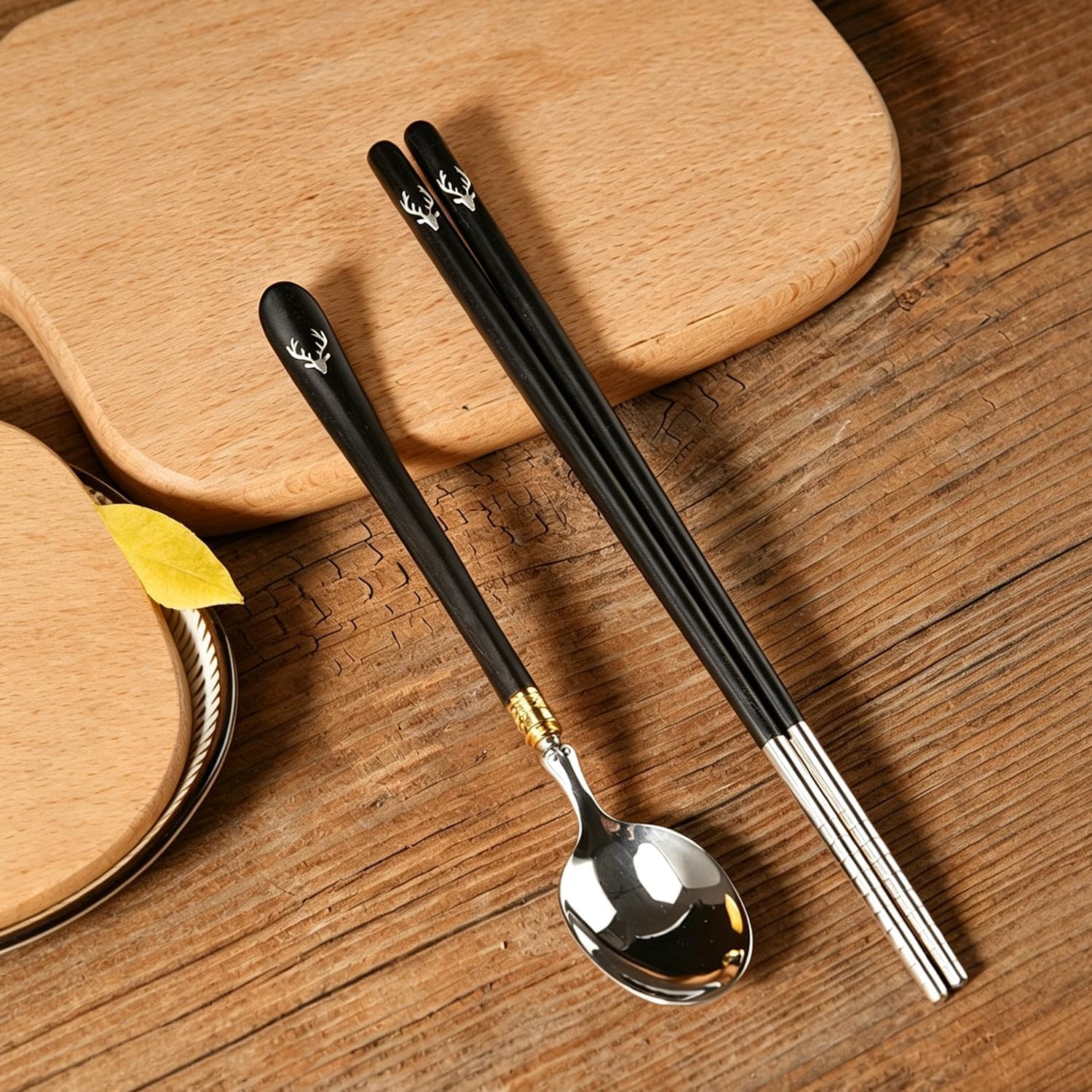 999 Fine Silver Spoon Ebony Handle Deer Head Shape Elegant Luxury