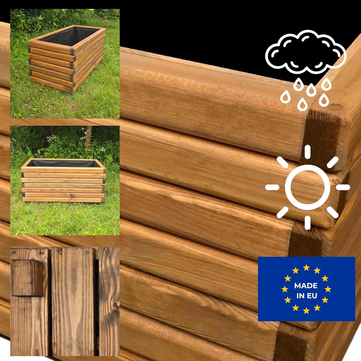 Donica Drewniana Impregnowana 80x40x40 cm Drewno Sosnowe Kolor Palisander Skrzynka Na Kwiaty Zioła Balkon Taras Ogród 88L Wewnątrz Agrowłóknina