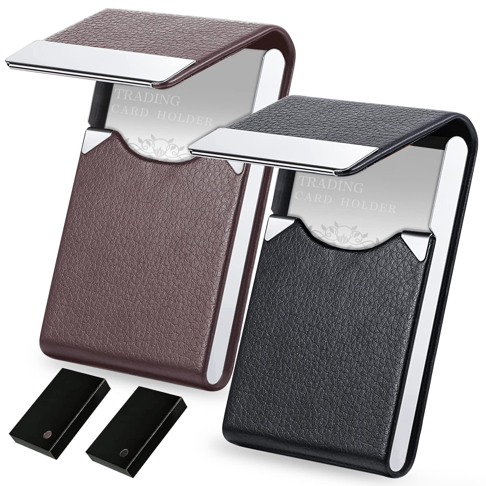 2 Piezas Tarjetero Tarjetas Visita, Cierre Magnético Porta Tarjetas de Visita Piel para Oficina, Hombre y Mujer Tarjetero Tarjeta Visitas(Negro y Marrón)