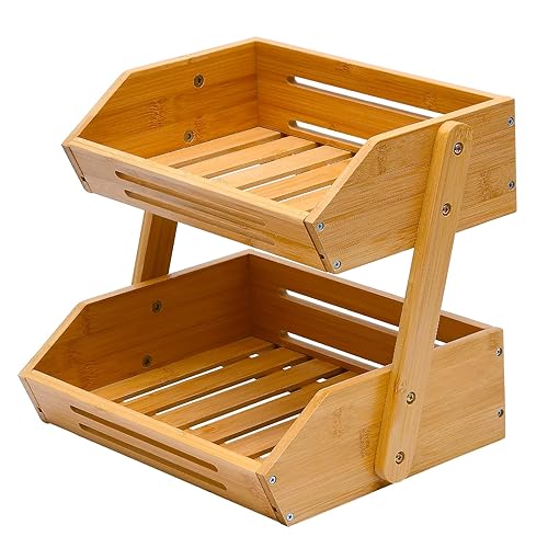 Fruit Basket, 2 Tier Bamboo Fruit Basket for Kitchen, 11"