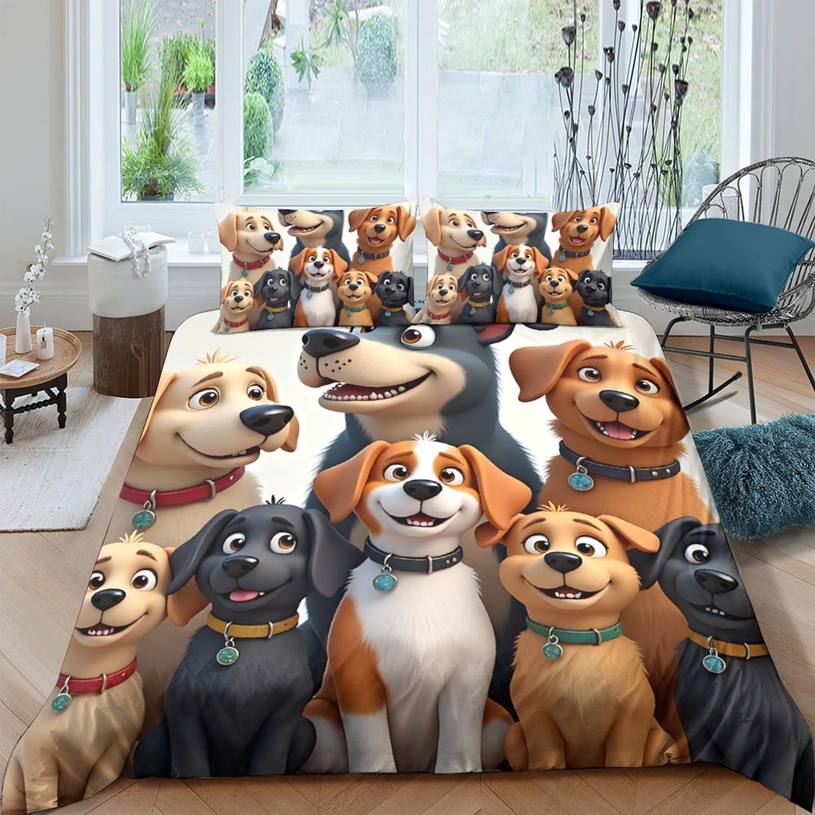 Ctjqhvkz Style-5 3D Printed Cartoon Dog Fitted Sheet Microfiber Soft Breathable Puppy Pattern Mattress Cover For Bedroom Dorm Decor Single（135X200cm）