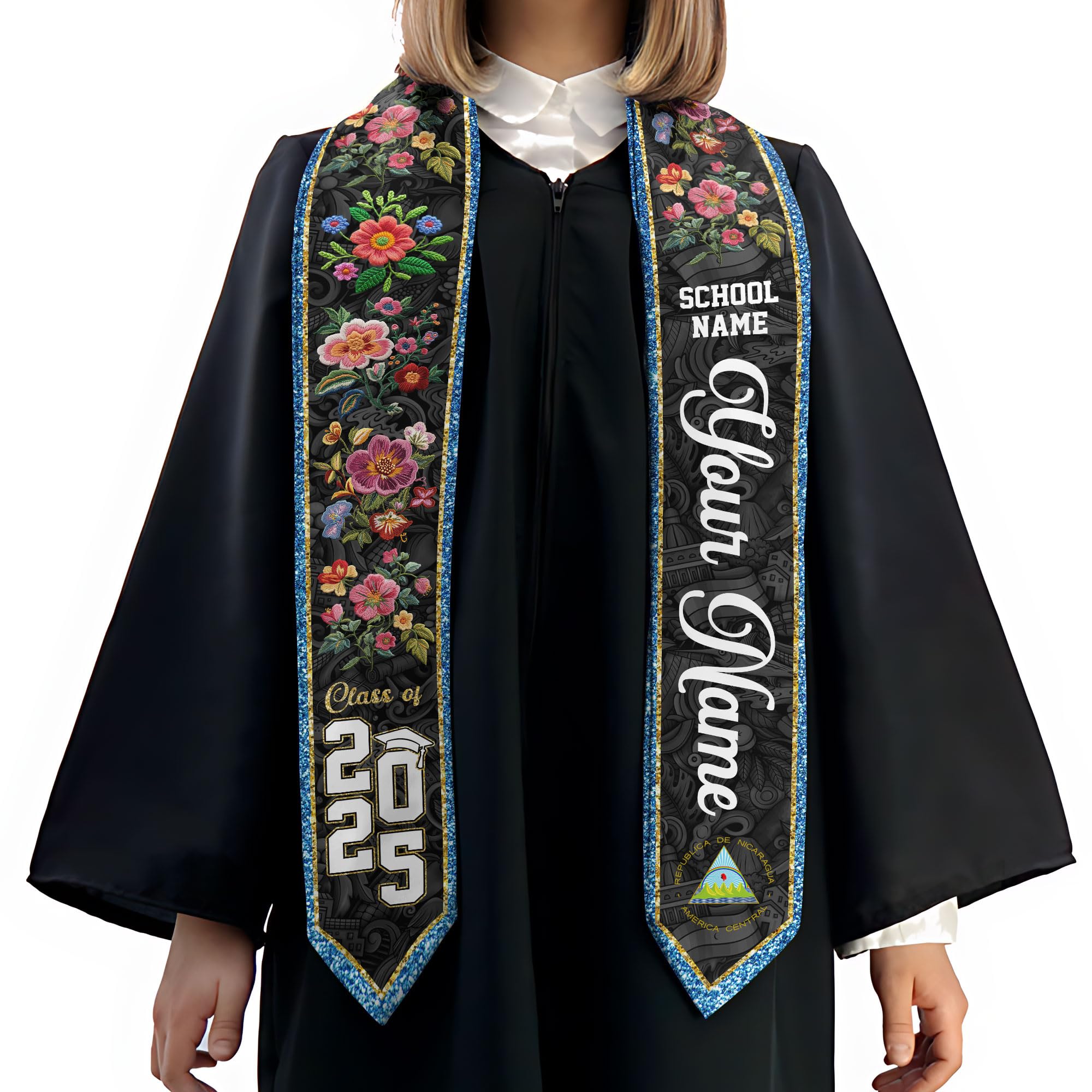 MonkeyVan Custom Nicaraguans Graduation Sash 2024 Graduation Sash Stole Flag Nicaraguans Men Women Nicaragua Graduation Stole NC19